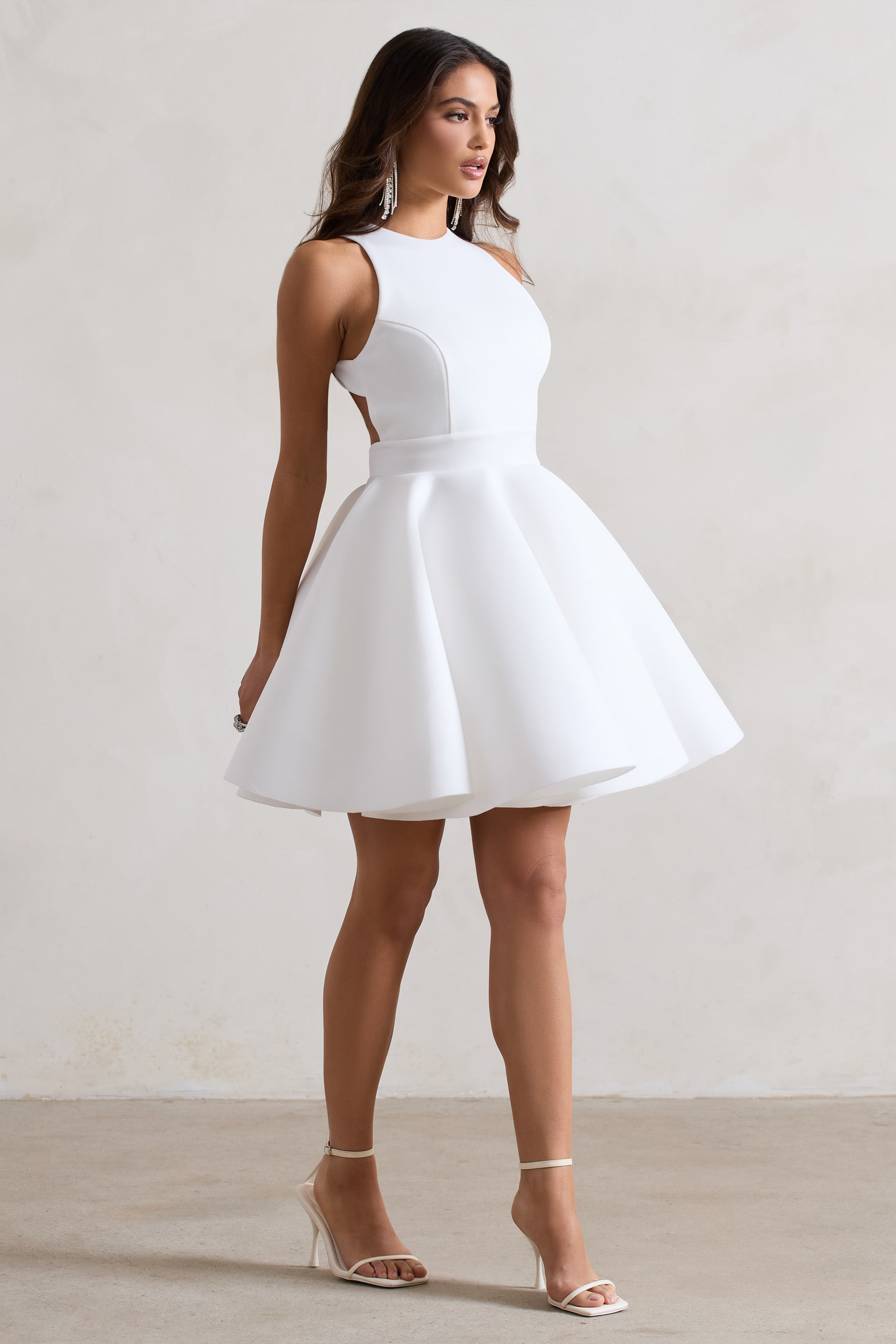 Waverly White Racer-Neck Sleeveless Skater Mini Dress