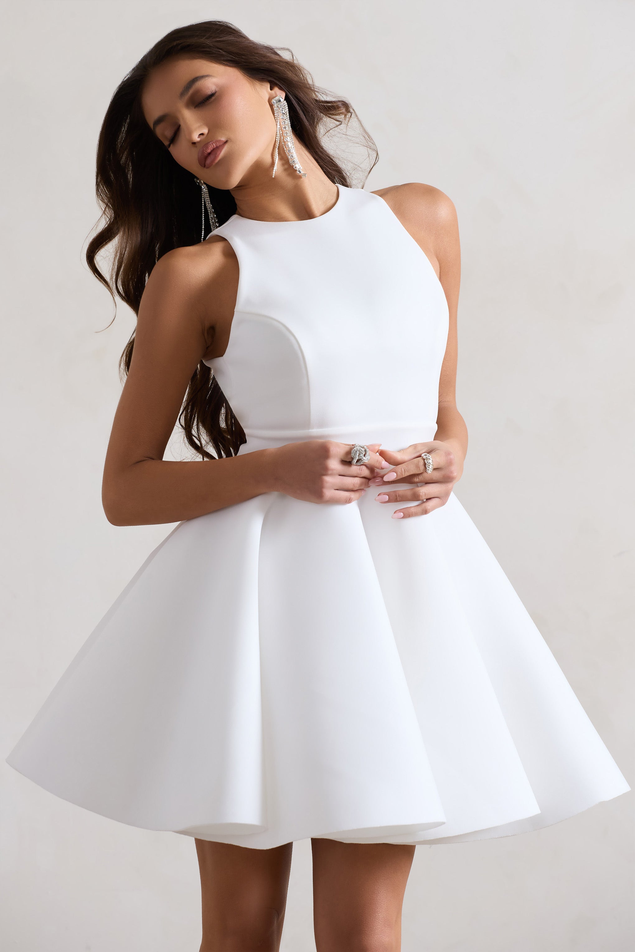 Waverly White Racer-Neck Sleeveless Skater Mini Dress