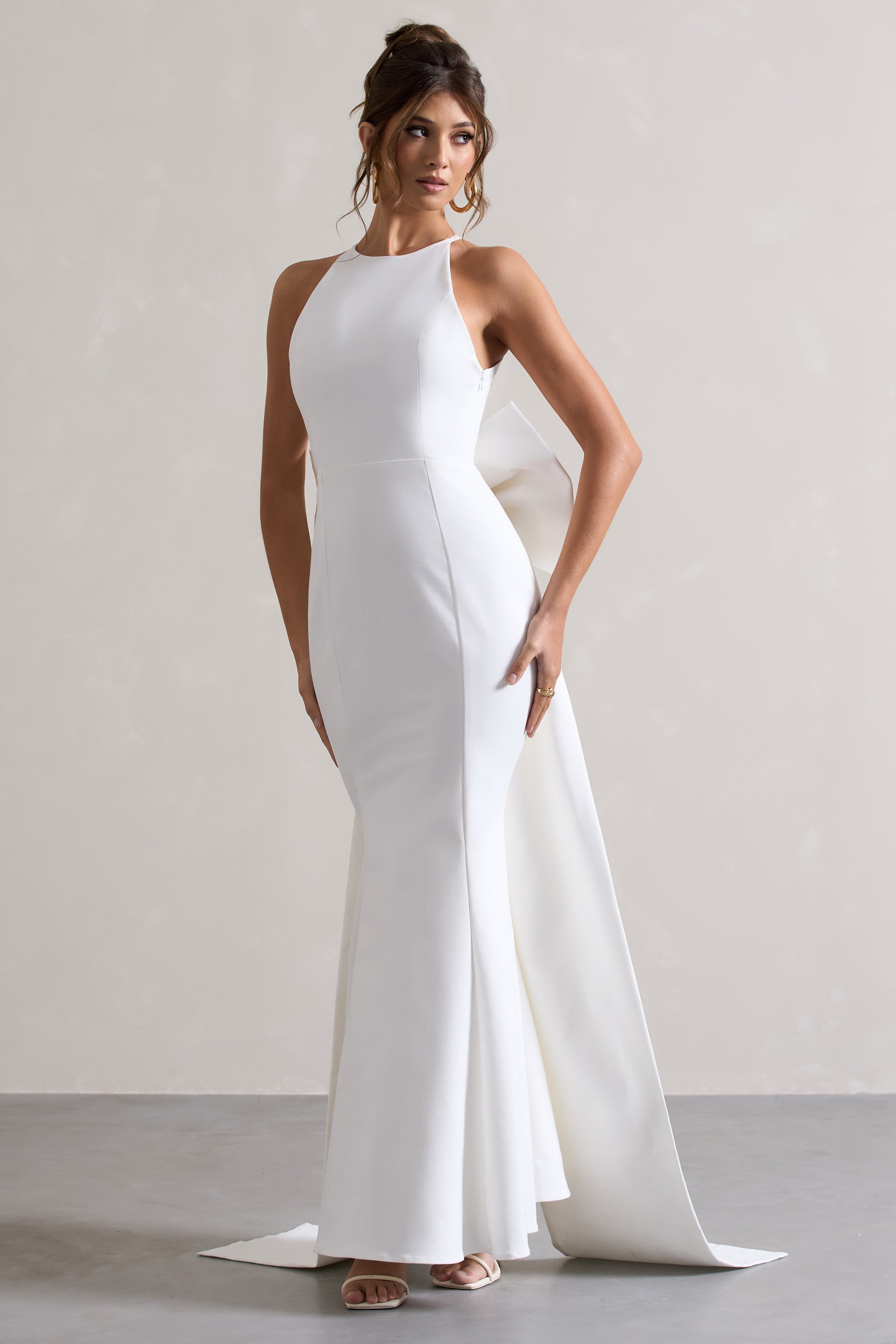 Bestow White Open-Back Maxi Dress With Oversized White Bow