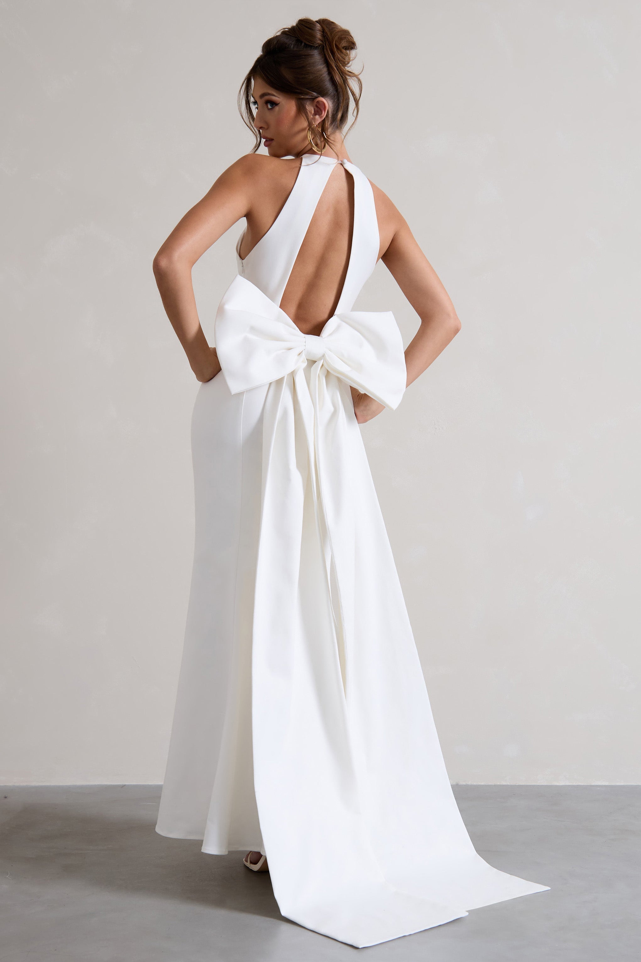 Bestow White Open-Back Maxi Dress With Oversized White Bow