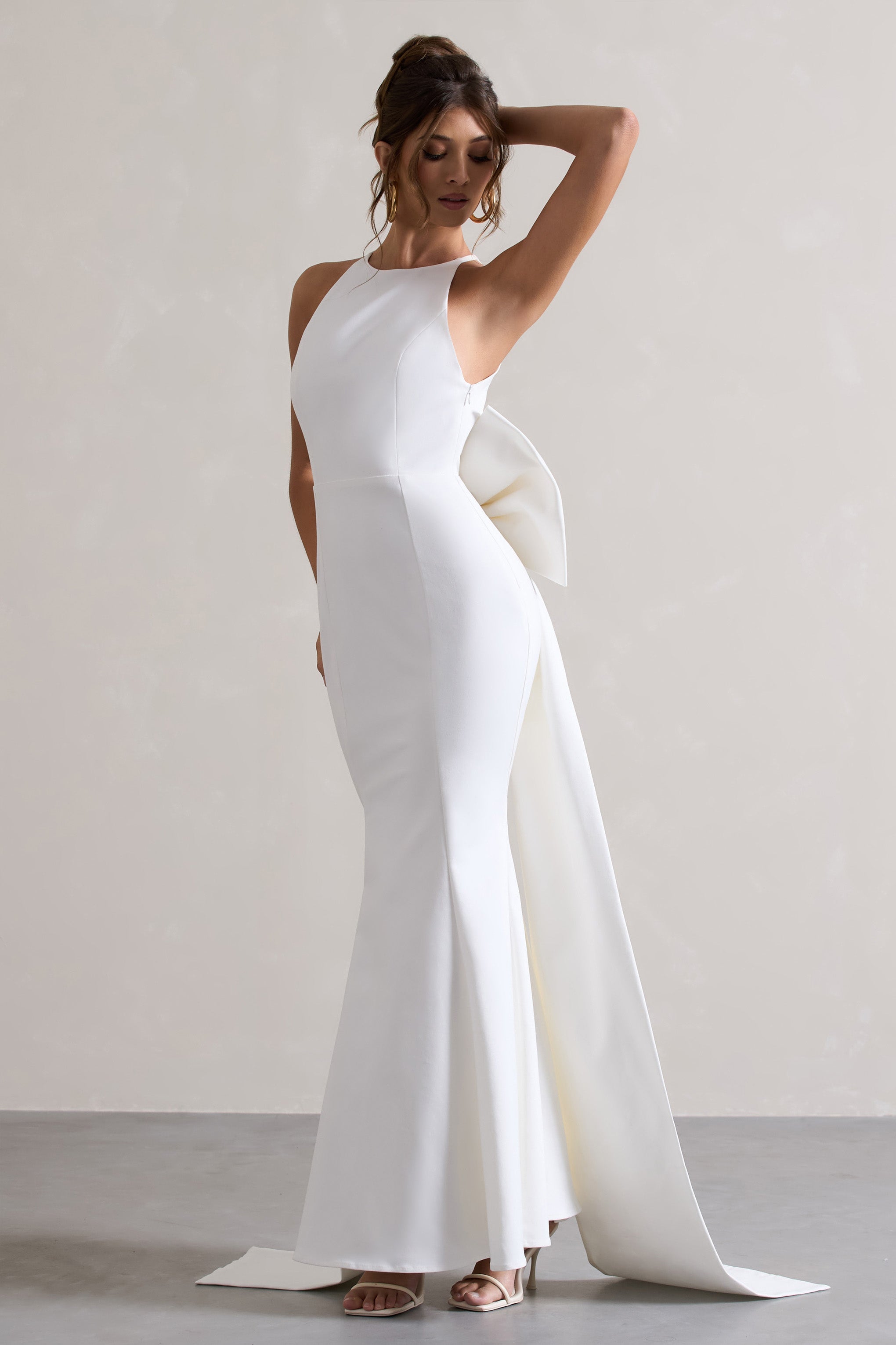 Bestow White Open-Back Maxi Dress With Oversized White Bow
