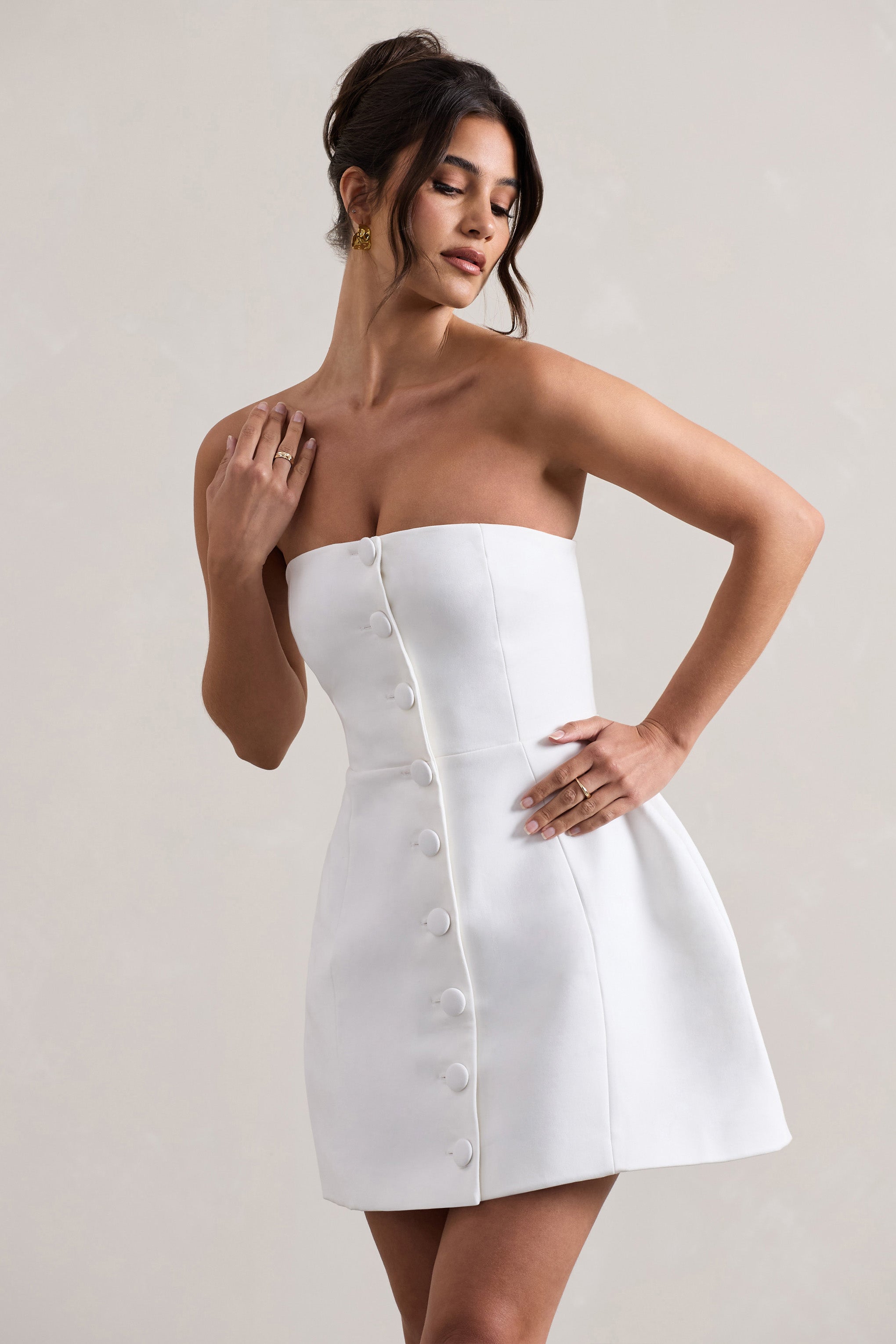 Anniston White Bandeau Tailored Buttoned Mini Dress