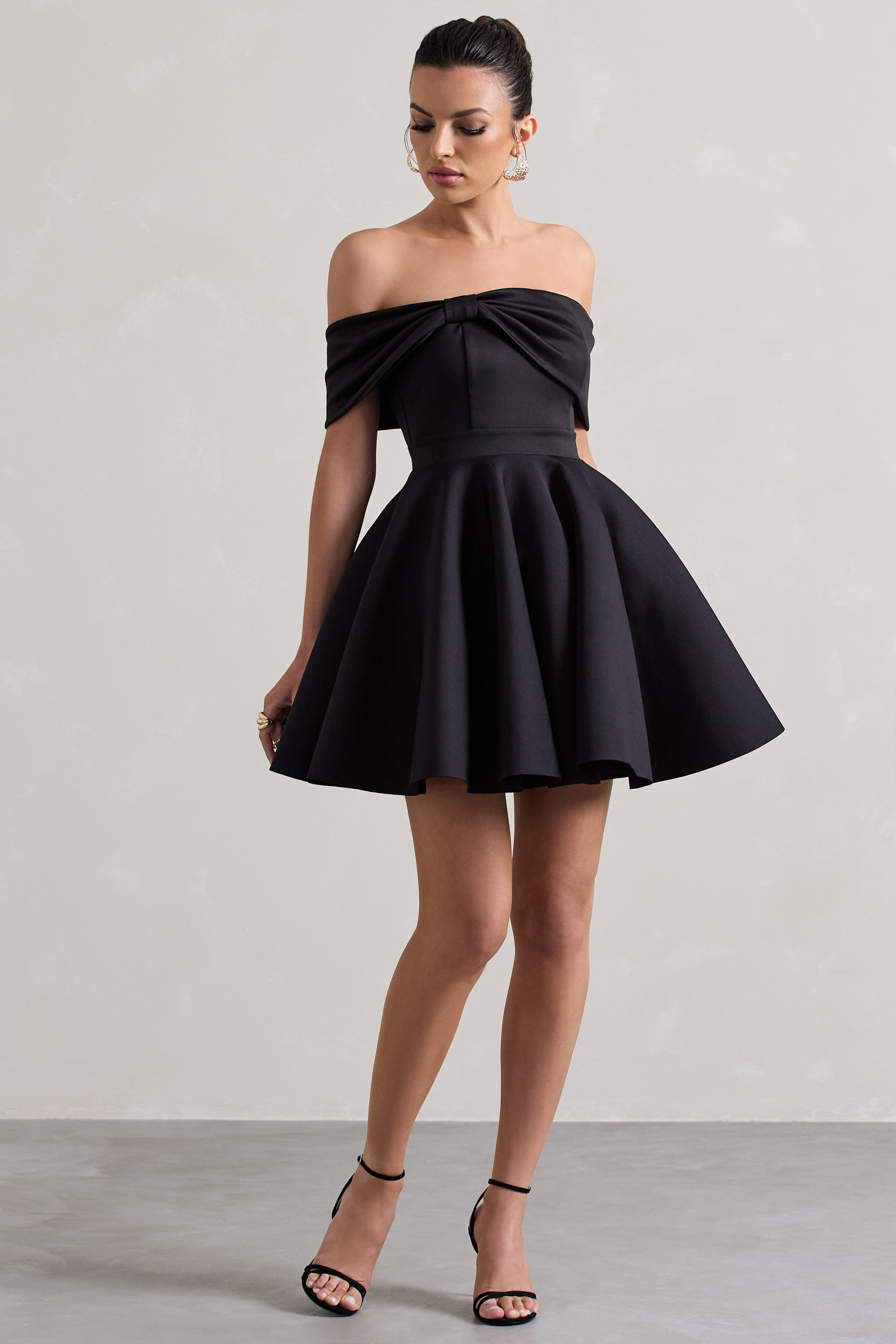 Snowfall Black Bardot Bow Skater Mini Dress