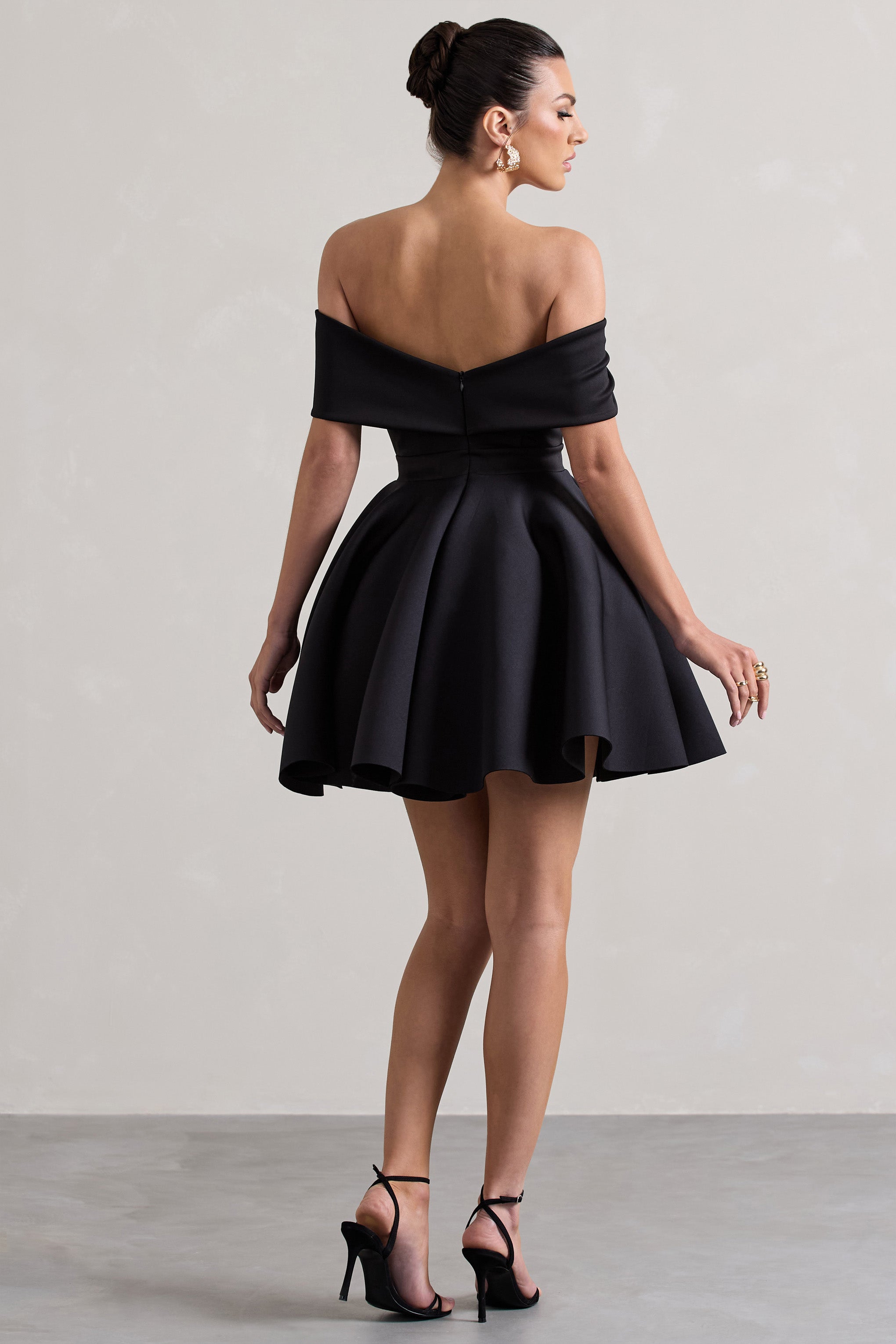Snowfall Black Bardot Bow Skater Mini Dress