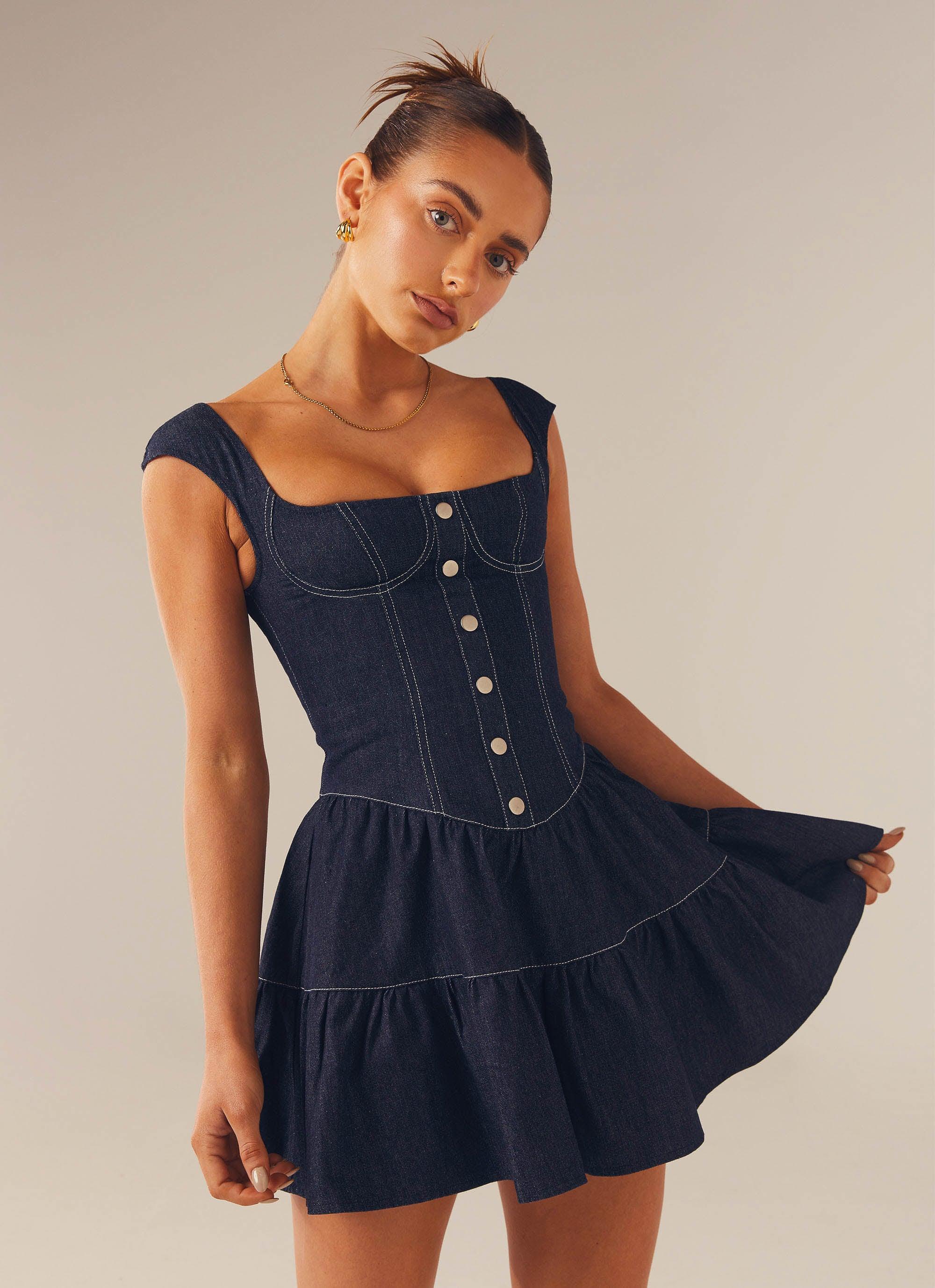 peppermayo denim dress Georgina Mini this dress blends effortless style with a structured fit Georgina Denim Mini Dress -