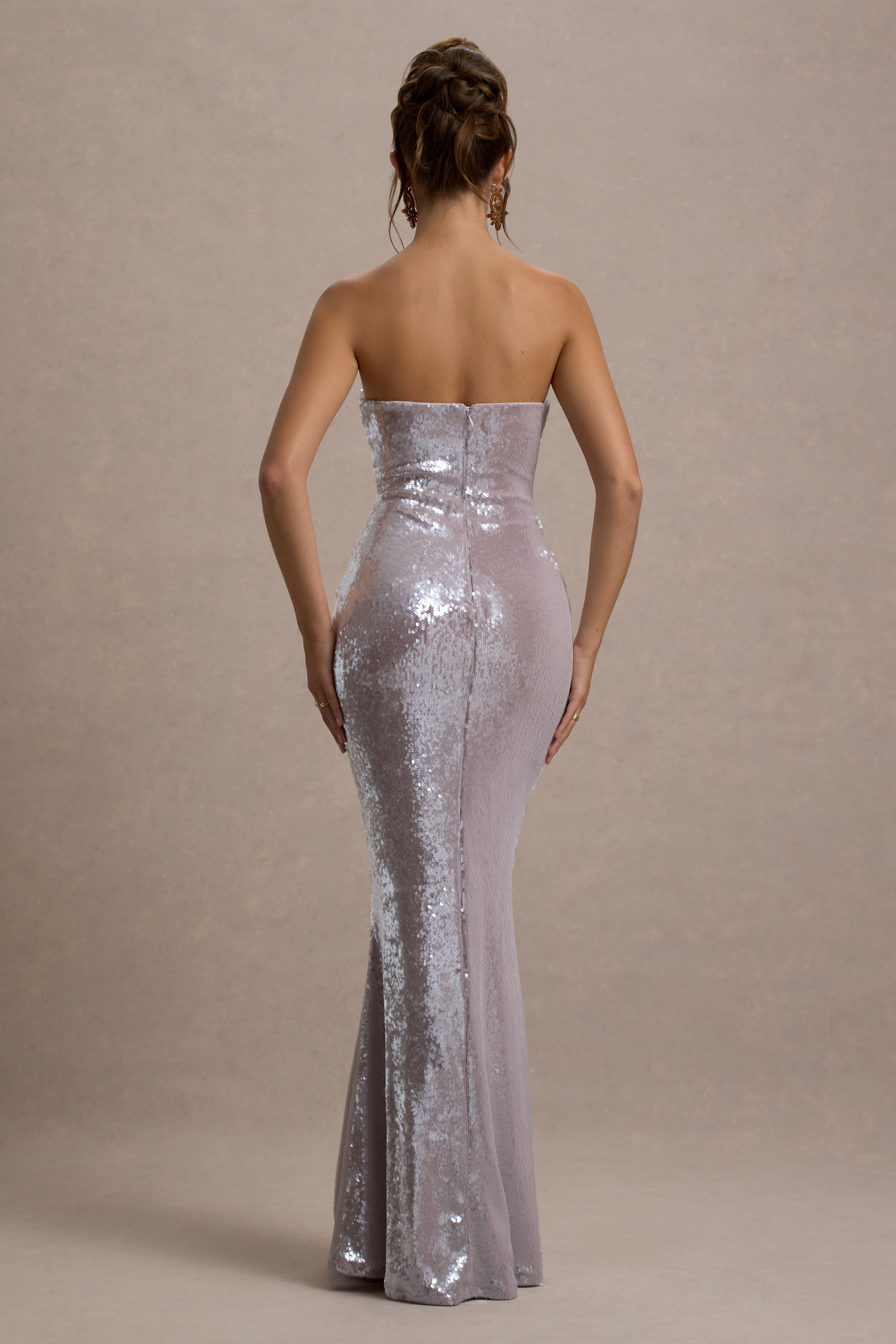 Moonstone Lilac Sequin Bandeau Maxi Dress
