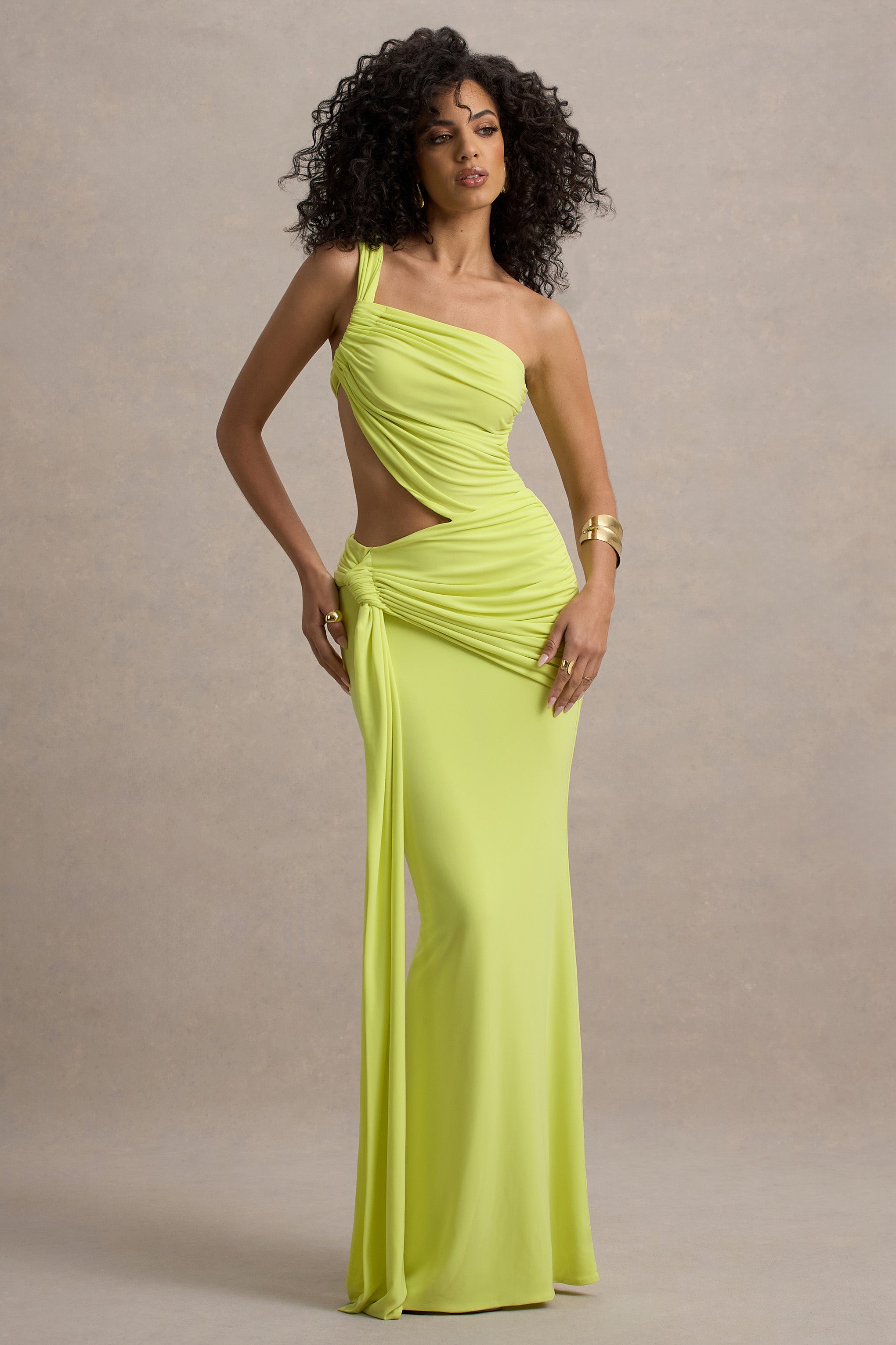 Giovanna Lime Green Asymmetric Maxi Dress With Wrap Skirt