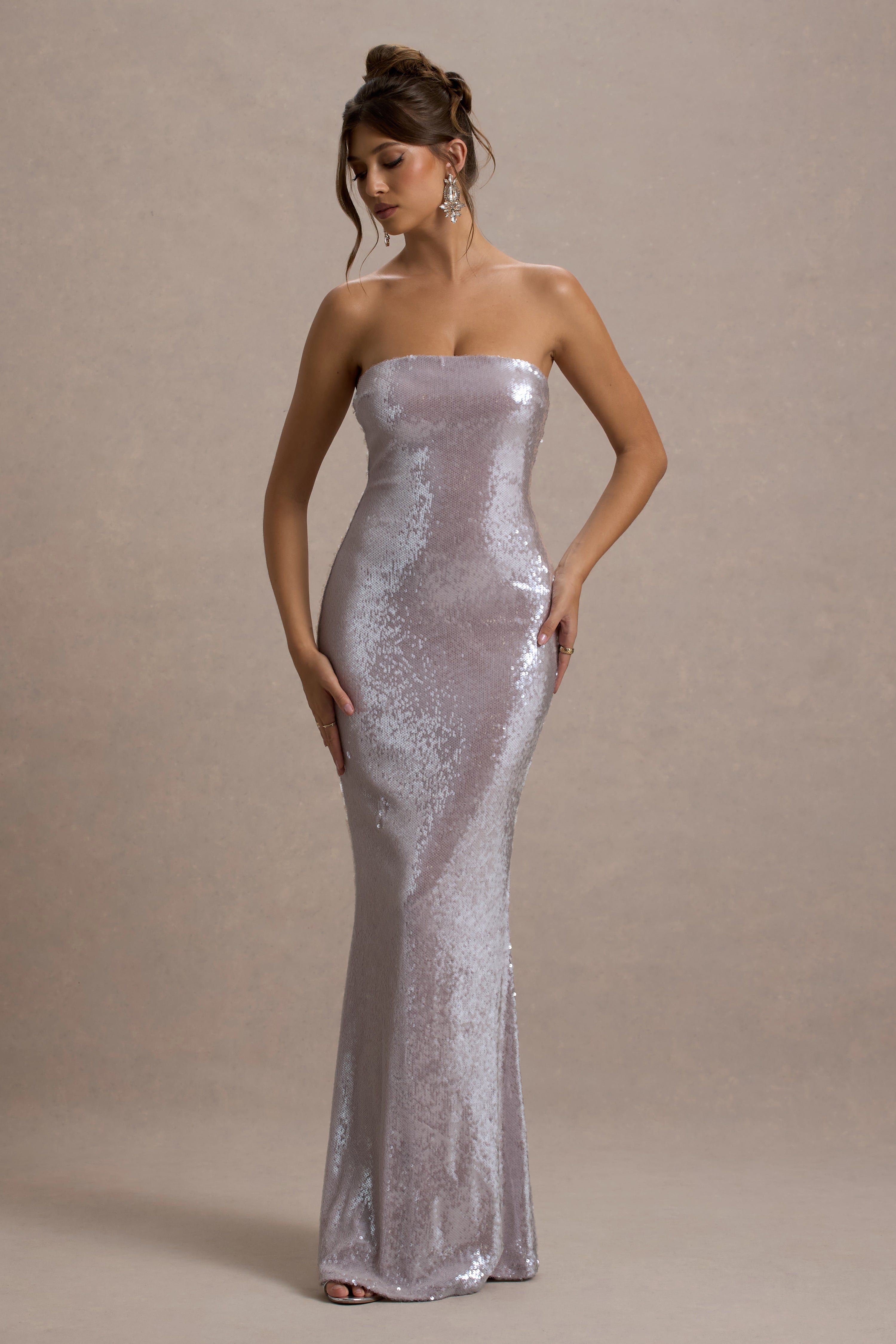 Moonstone Lilac Sequin Bandeau Maxi Dress
