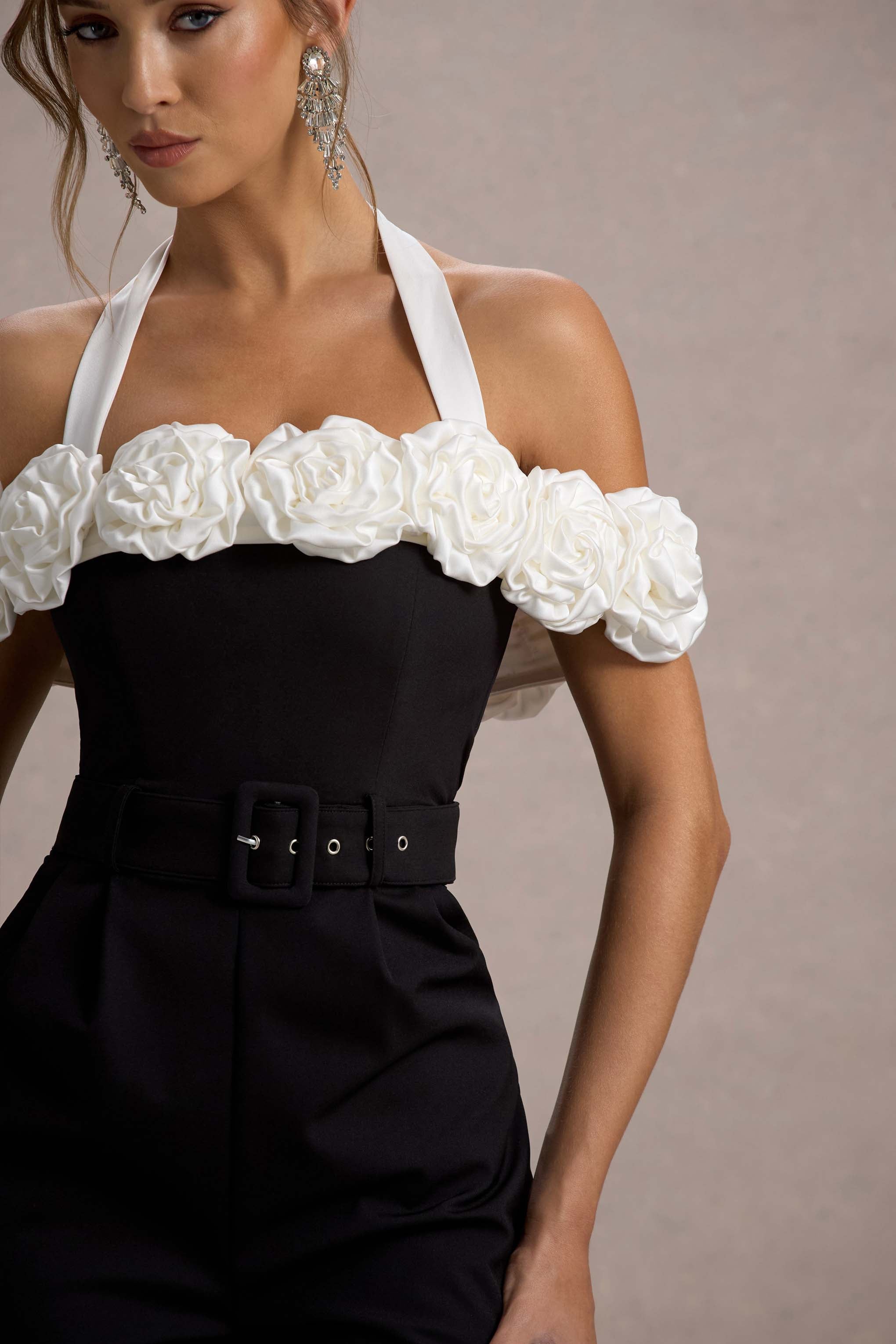 Genny Black Tailored Wide-Leg Jumpsuit With Flowers