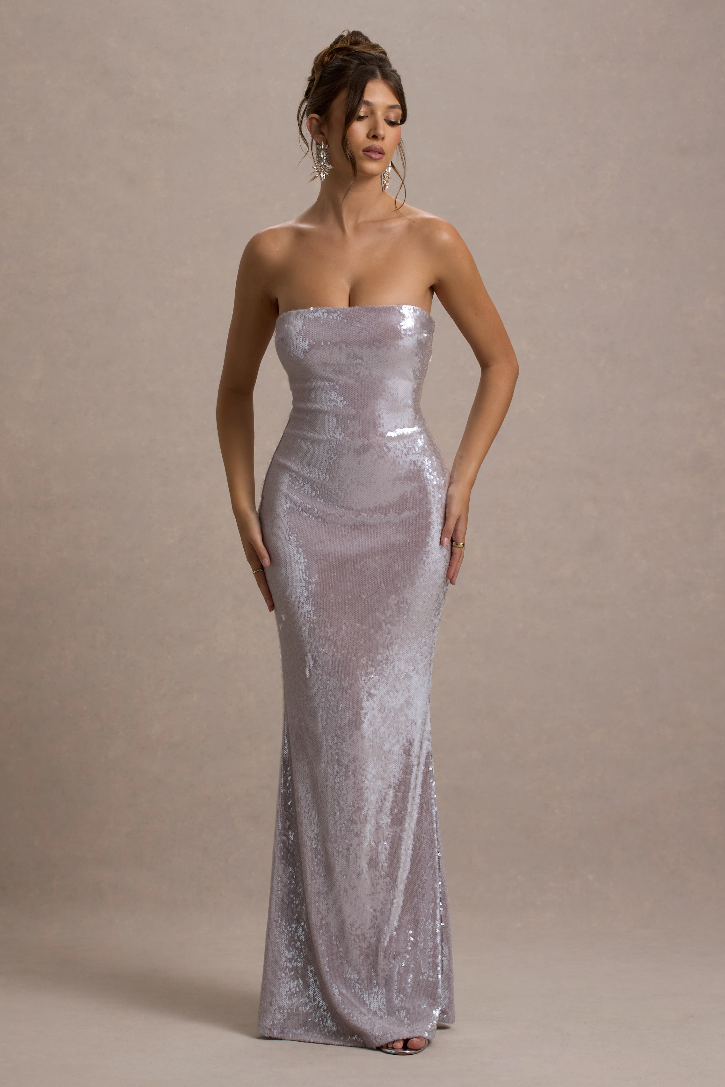 Moonstone Lilac Sequin Bandeau Maxi Dress