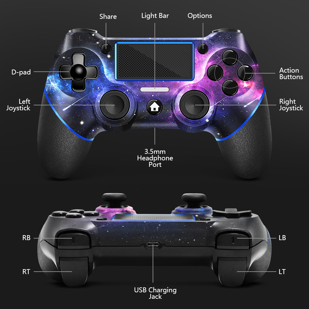 Wireless Controller for PS4, Custom Design V2 Gamepad Joystick for PS4 with  Non-Slip Grip of Both Sides and 3.5mm Audio Jack! Thumb Caps Included!