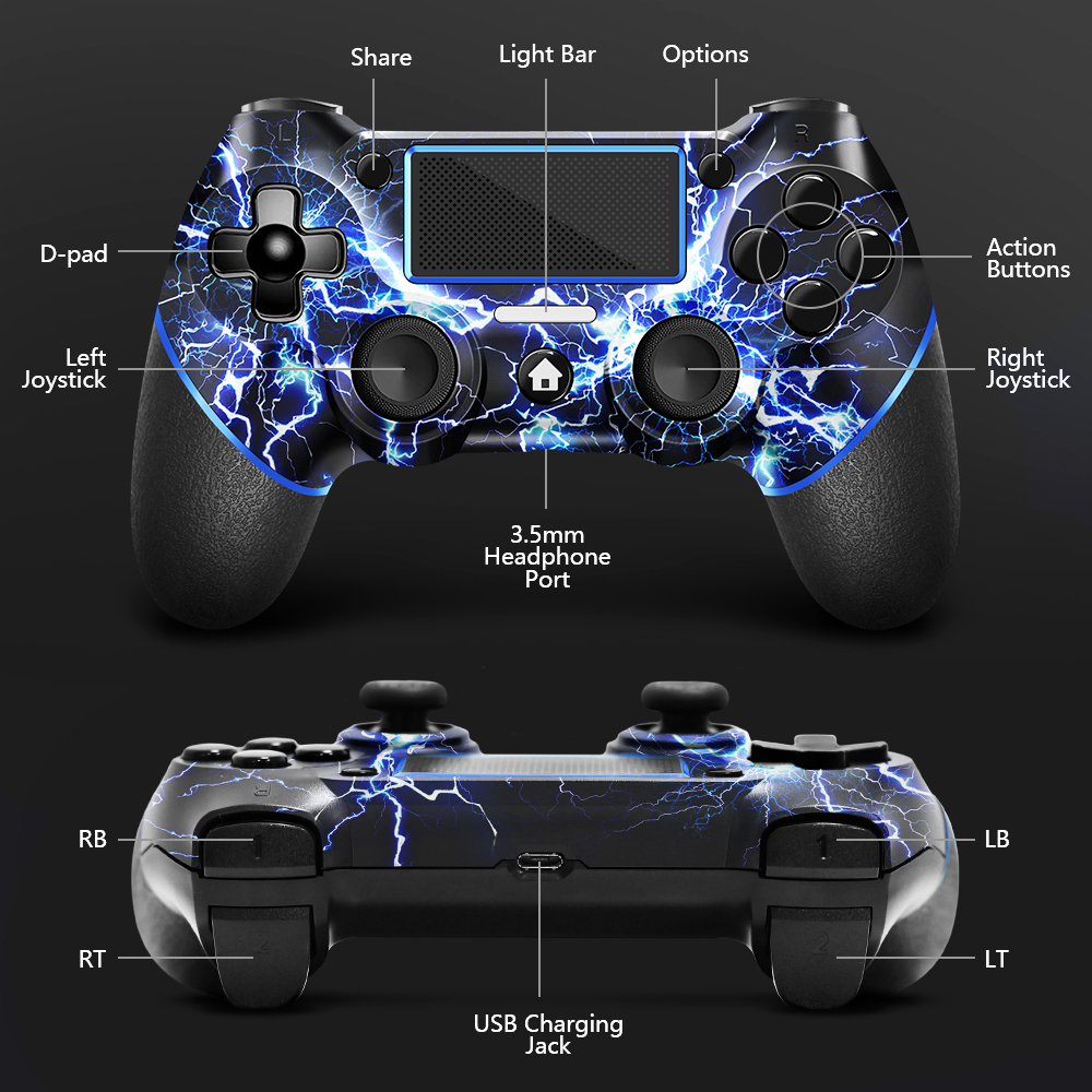 【Ace Gamer】 Wireless Controller for PS4 - Lightning Strike