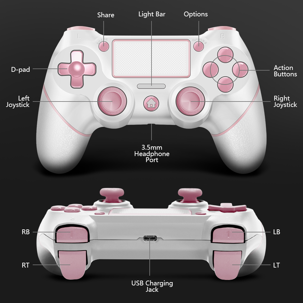 ACE GAMER PLAY Wireless Controller for PS4 - Pink White