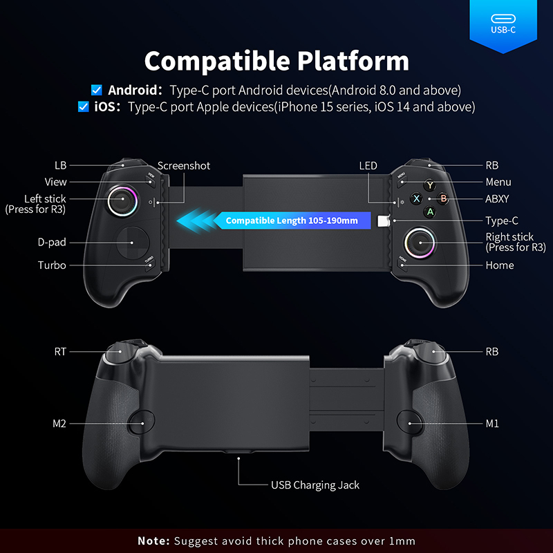 AceGamer C16 Mobile Gaming Controller For Android and iPhone 15 With Hall Effect sticks and Mechanical buttons