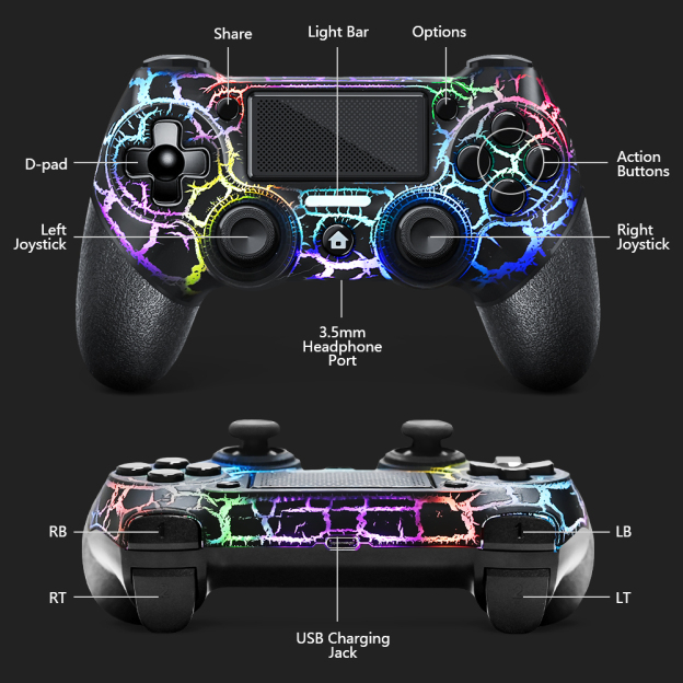 Ace Gamer Wireless Controller for PS4 - Black Cracks