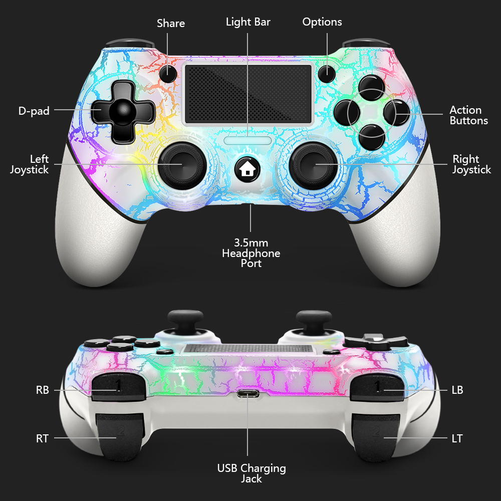 ACE GAMER PLAY Illuminated Wireless Controller for PS4 - White Cracks
