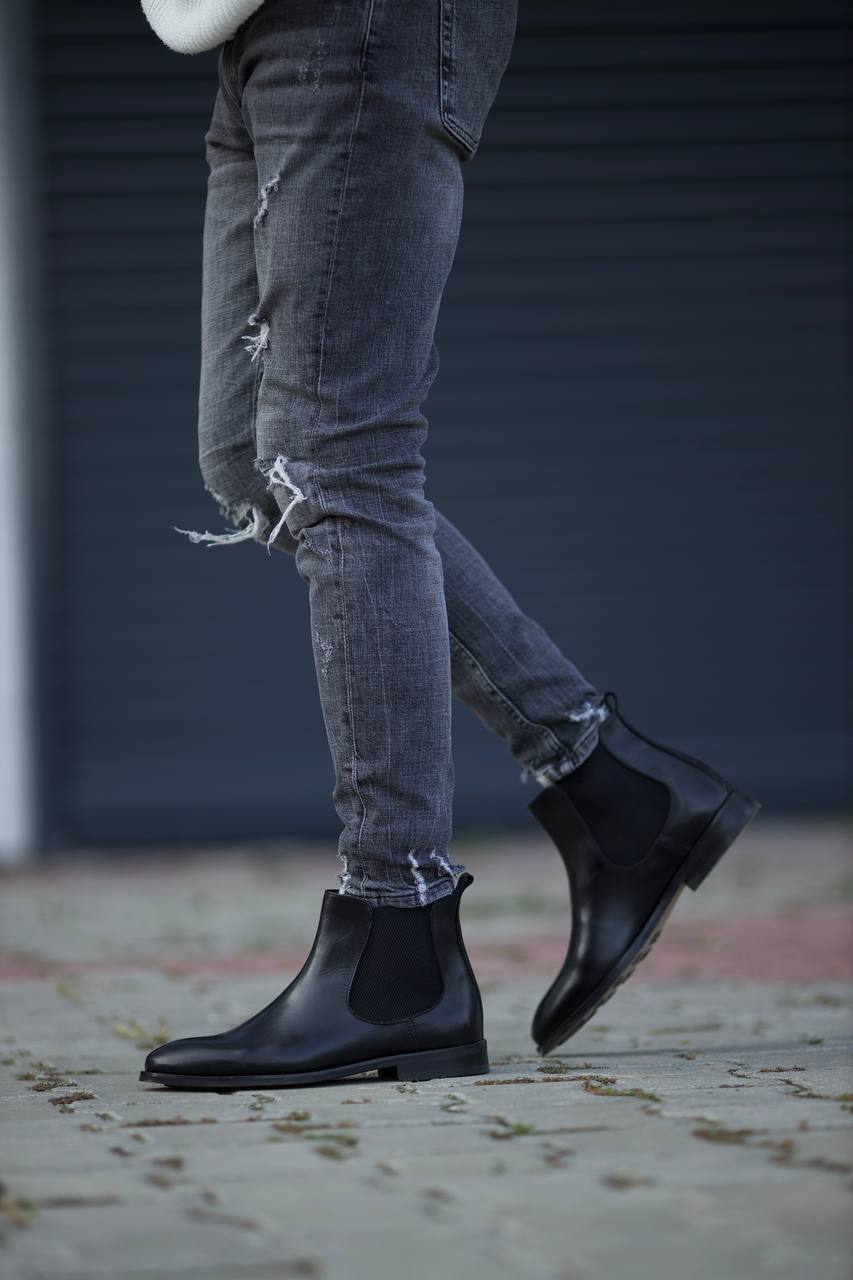 Leather Black Chelsea Boots Shoes