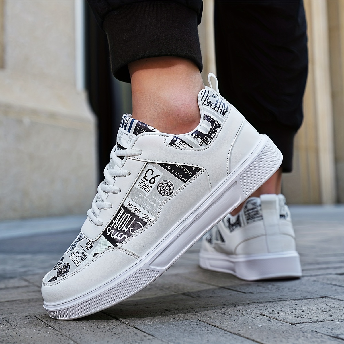 Men's Graphic Print Skate Shoes With Good Grip, Lace-up Sneakers, Men's Footwear