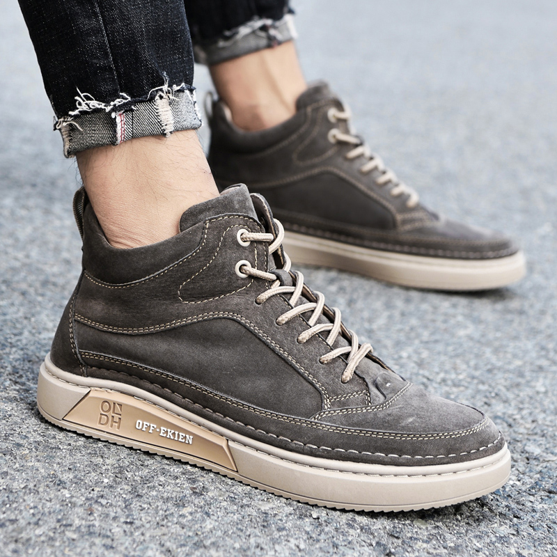 Men Cowboy Boots Winter Mid Top Leather Shoes Comfort Cotton Shoes Fashion Ankle Boots Casual Outdoor Travel Shoes Sneakers