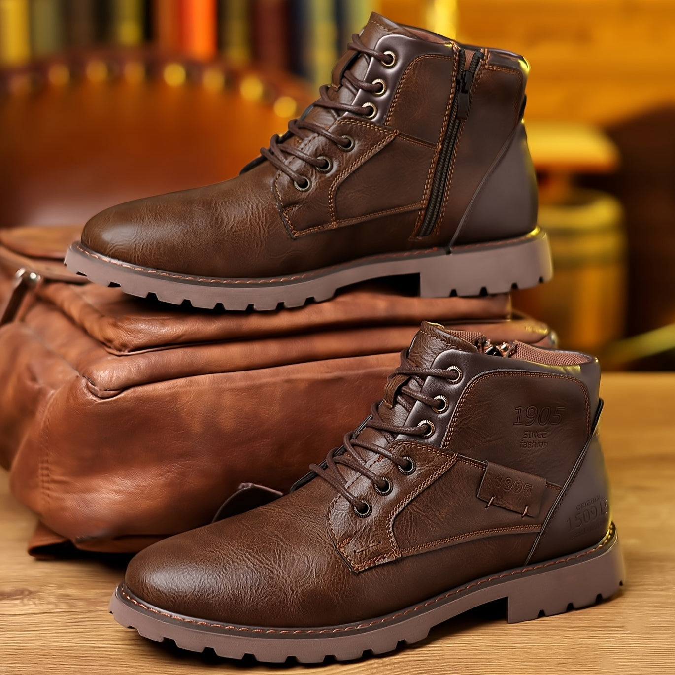 Sturdy leather lace-up boots