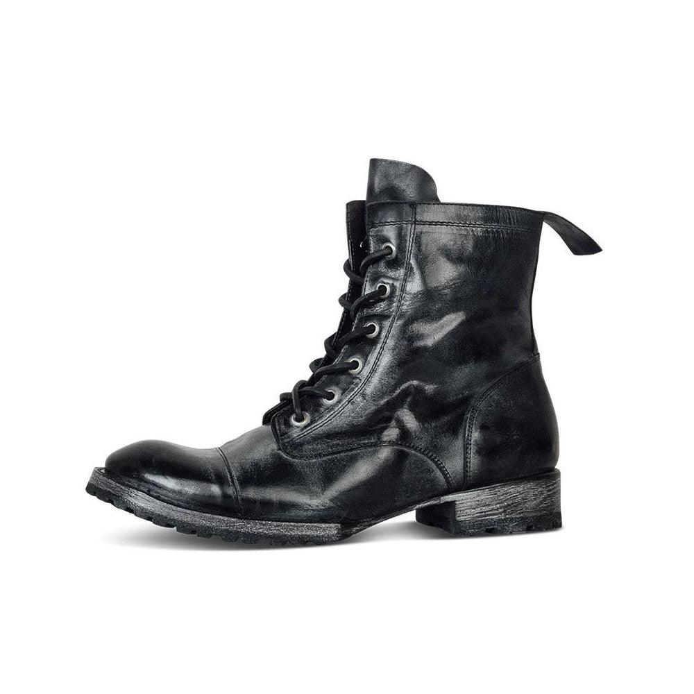 Round Head Retro Lace Up Casual Fashion Thick Heel Men's Boots