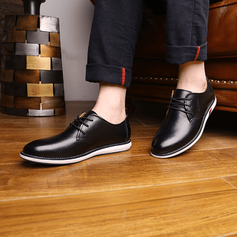 Men Cowhide Leather Breathable Non Slip Comforty Classical Casual Business Shoes