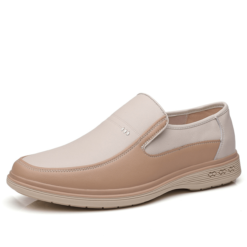 Breathable Cowhide Leather Slip-On Casual Shoes for Men with Hollow Out Design