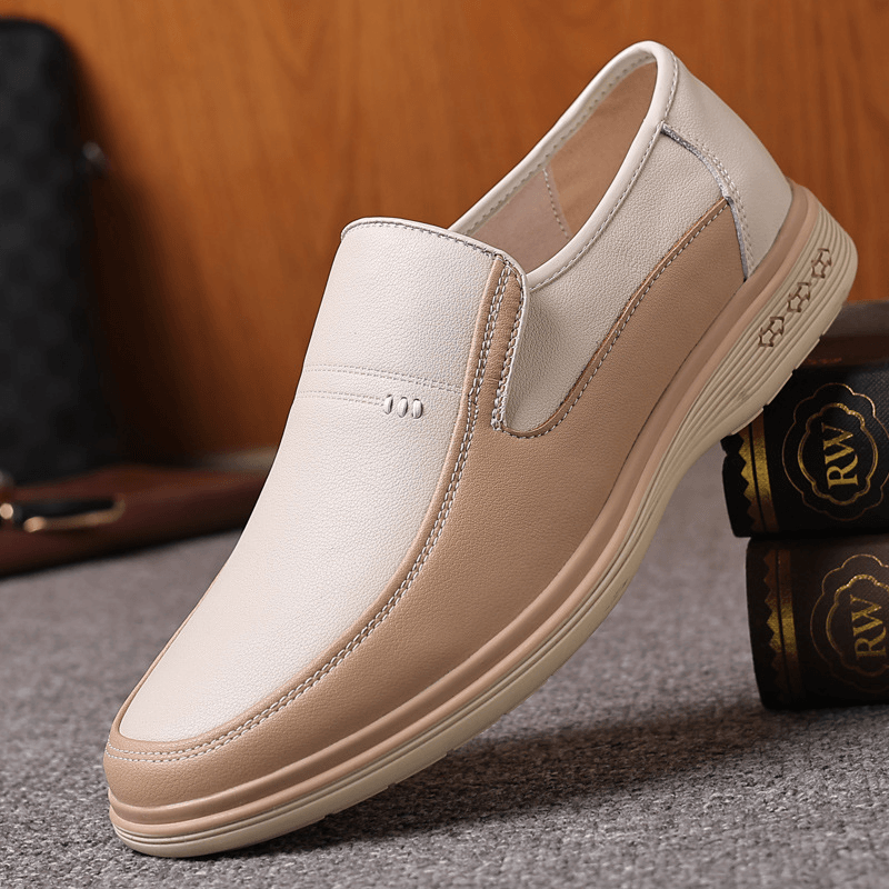 Breathable Cowhide Leather Slip-On Casual Shoes for Men with Hollow Out Design