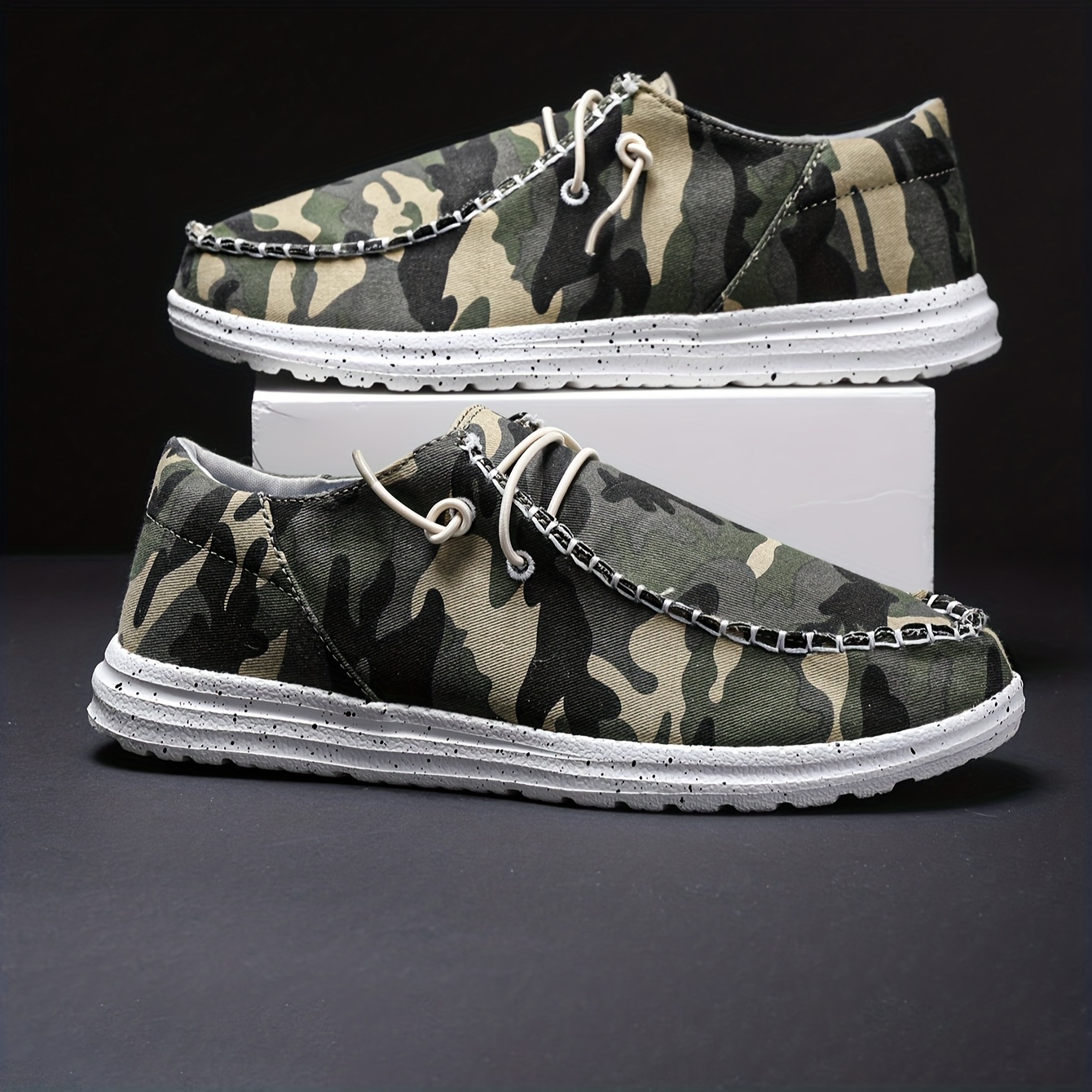Men's Camouflage Loafer Shoes With Decorative Shoelaces, Comfy Non-slip Slip On Breathable Shoes Sneakers, Spring And Summer