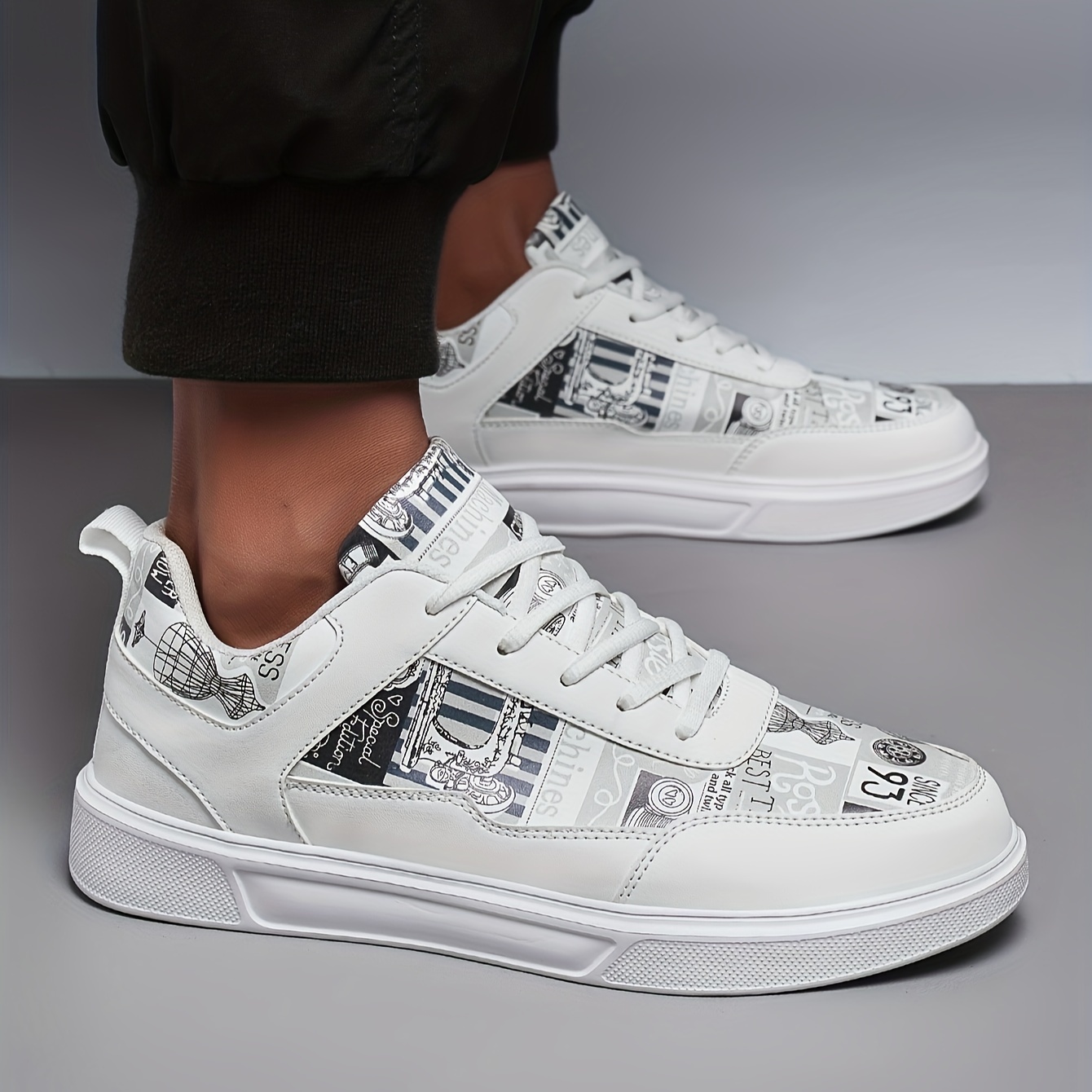Men's Graphic Print Skate Shoes With Good Grip, Lace-up Sneakers, Men's Footwear