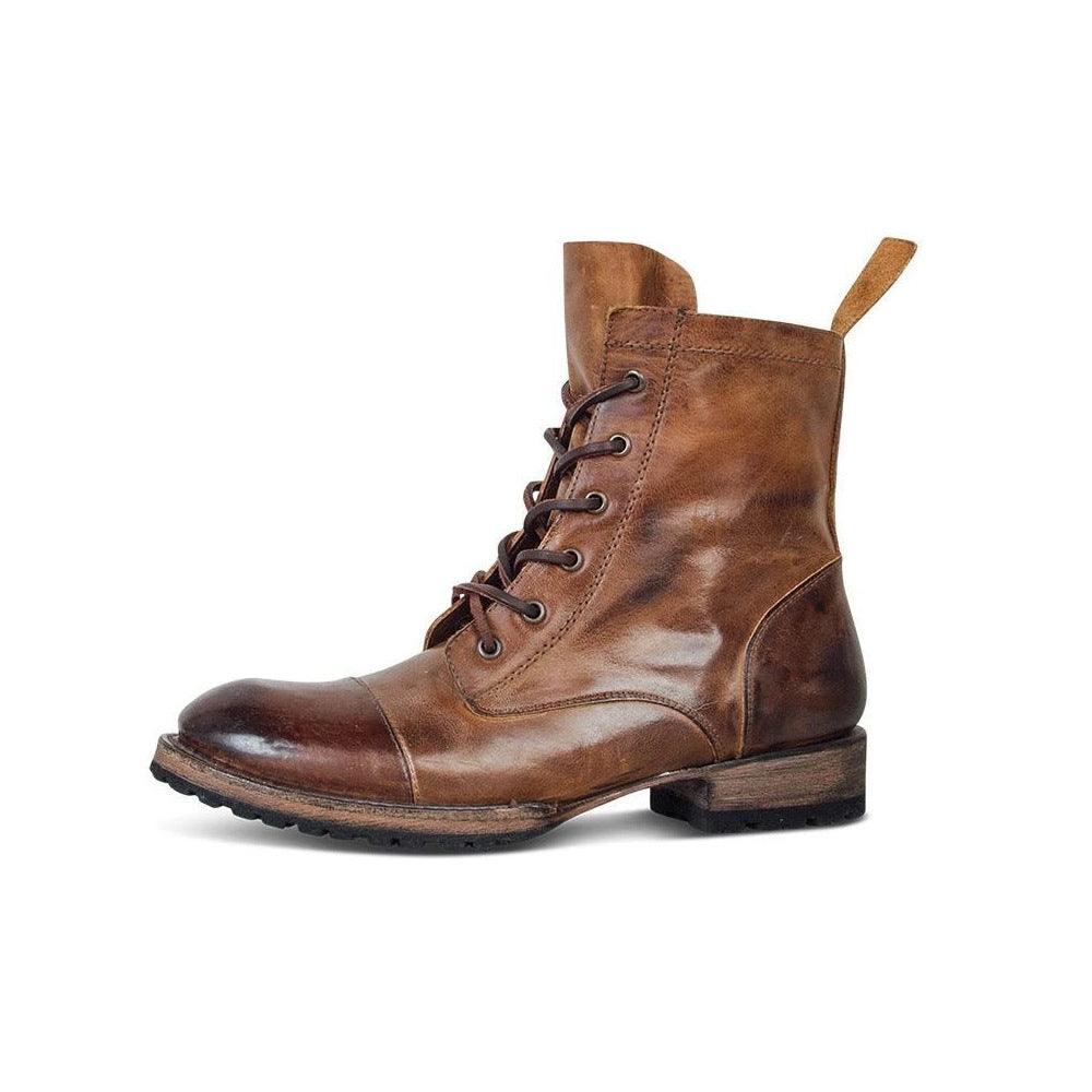 Round Head Retro Lace Up Casual Fashion Thick Heel Men's Boots