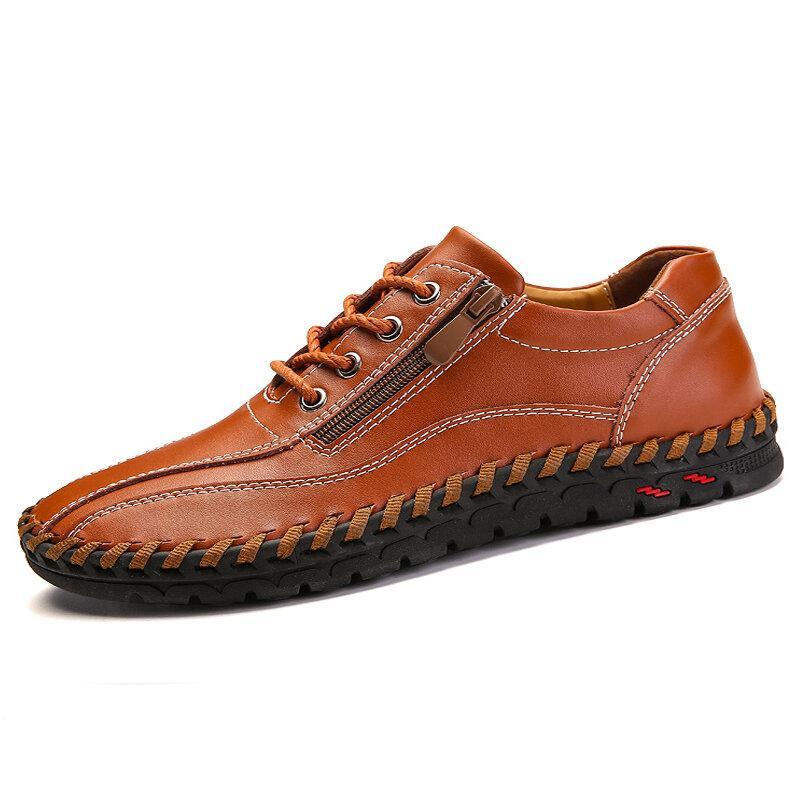 Large Size Men Hand Stitching Side Zipper Casual Leather Shoes
