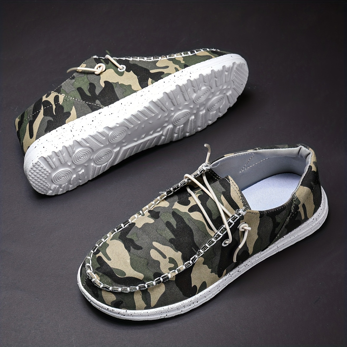 Men's Camouflage Loafer Shoes With Decorative Shoelaces, Comfy Non-slip Slip On Breathable Shoes Sneakers, Spring And Summer