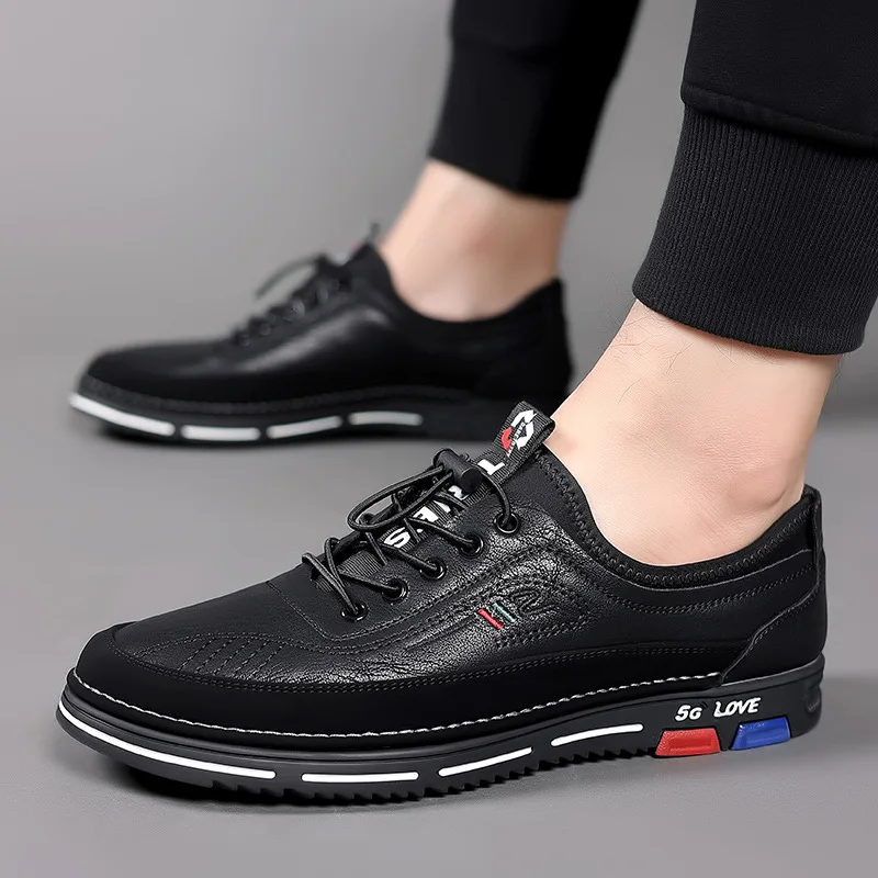 Man Loafers Business Leather Men Shoes Summer Slip Breathable Men Casual Leather Soft Shoes Black Flats Driving Shoes