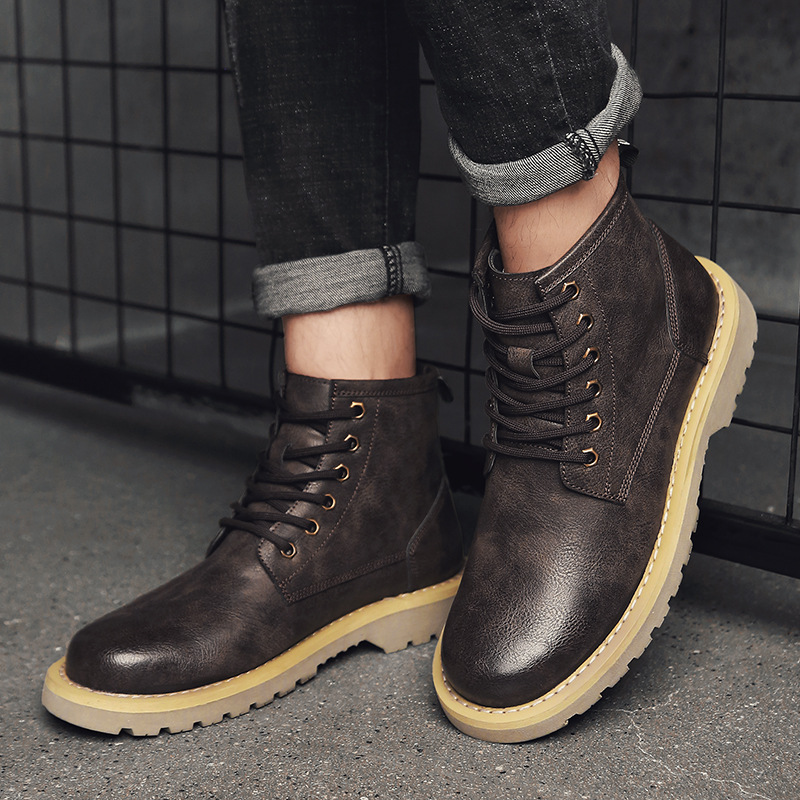 Men's Boots Korean Style Wild High-top Winter Plus Fleece Tooling Boots Trendy Shoes