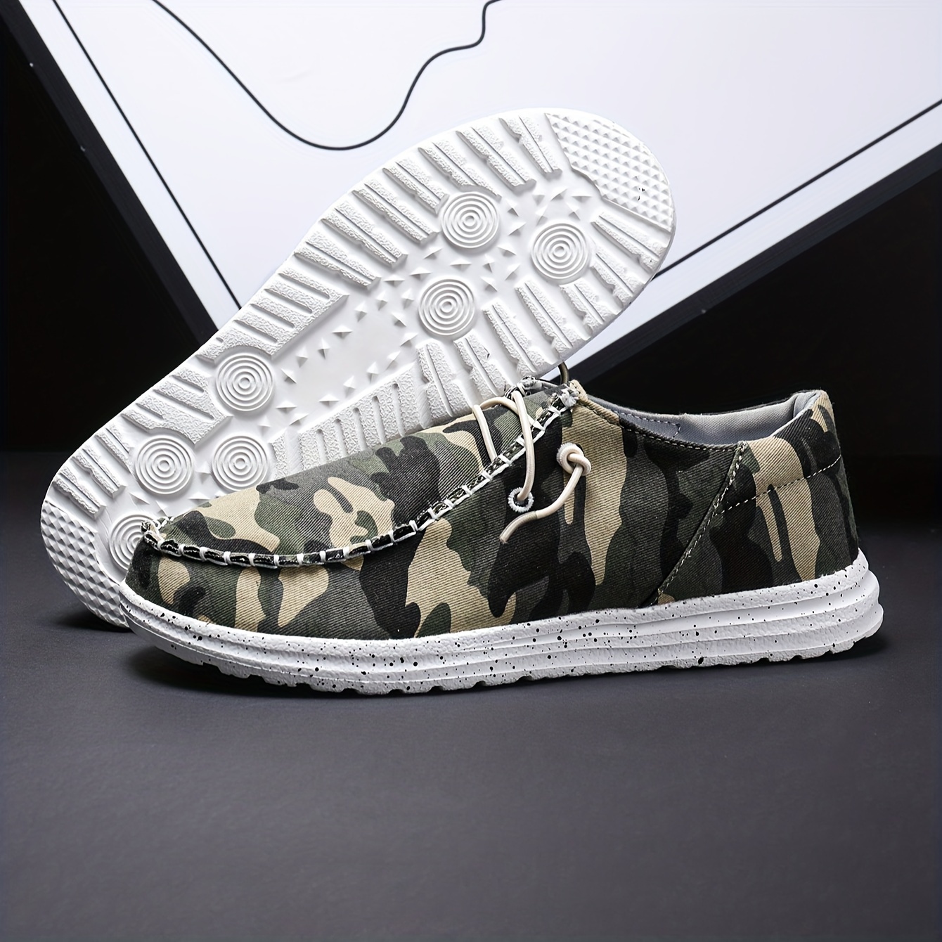 Men's Camouflage Loafer Shoes With Decorative Shoelaces, Comfy Non-slip Slip On Breathable Shoes Sneakers, Spring And Summer