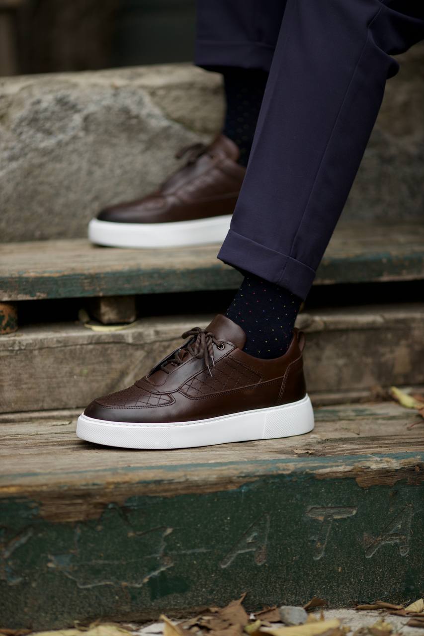 Leather Checked Brown Shoes