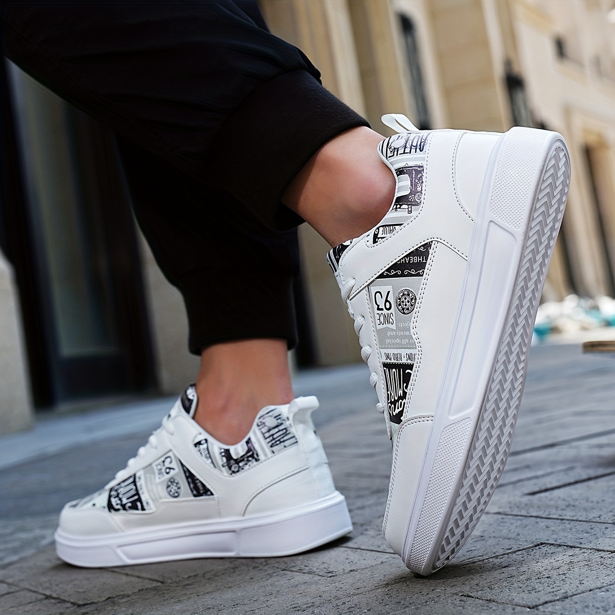 Men's Graphic Print Skate Shoes With Good Grip, Lace-up Sneakers, Men's Footwear