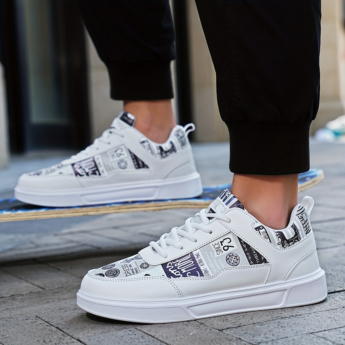 Men's Graphic Print Skate Shoes With Good Grip, Lace-up Sneakers, Men's Footwear