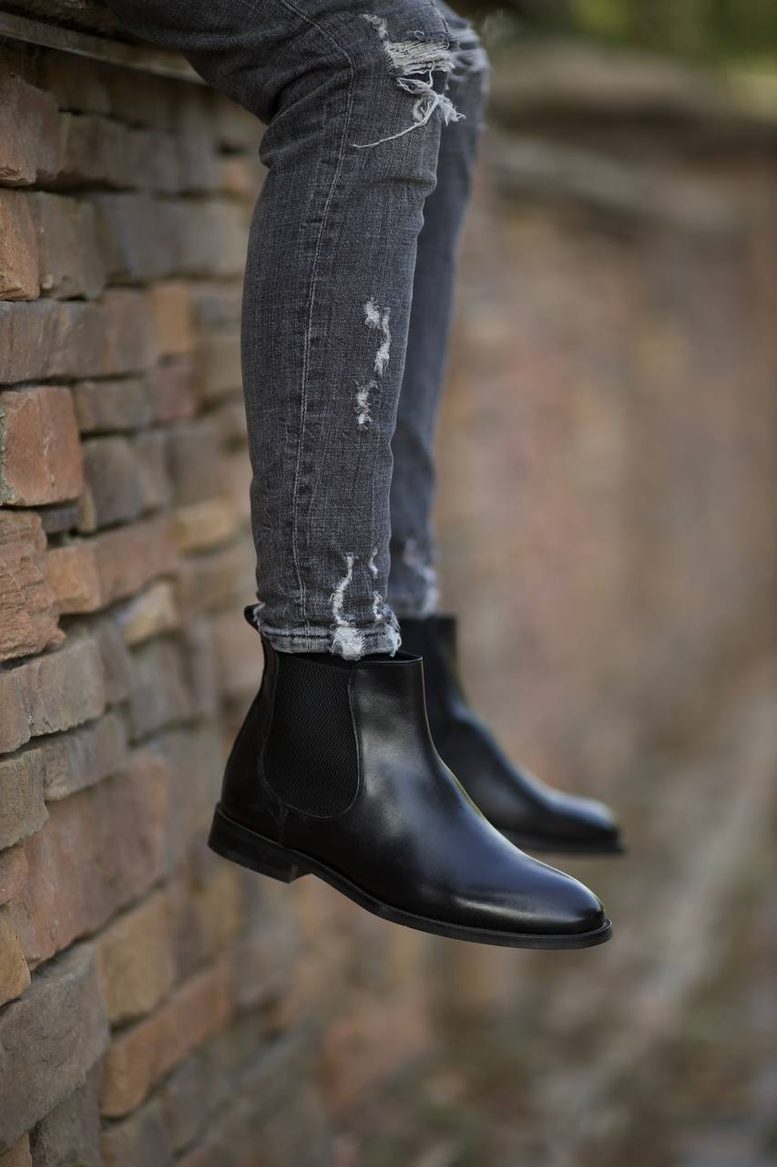 Leather Black Chelsea Boots Shoes
