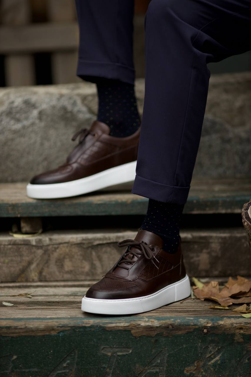 Leather Checked Brown Shoes