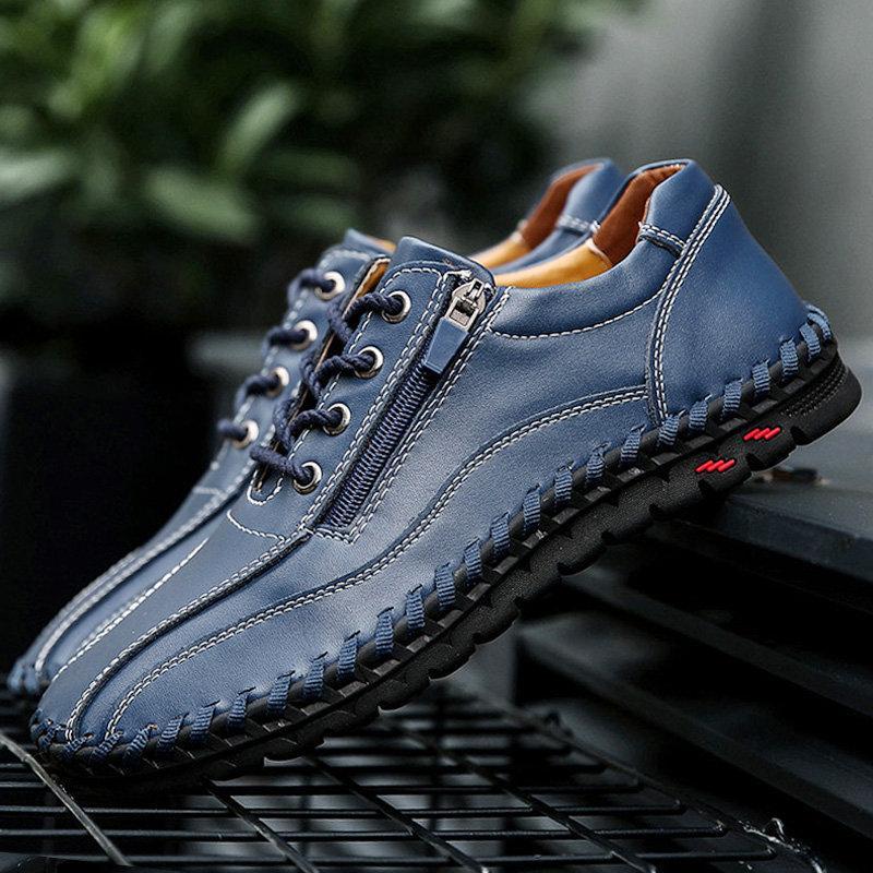 Large Size Men Hand Stitching Side Zipper Casual Leather Shoes