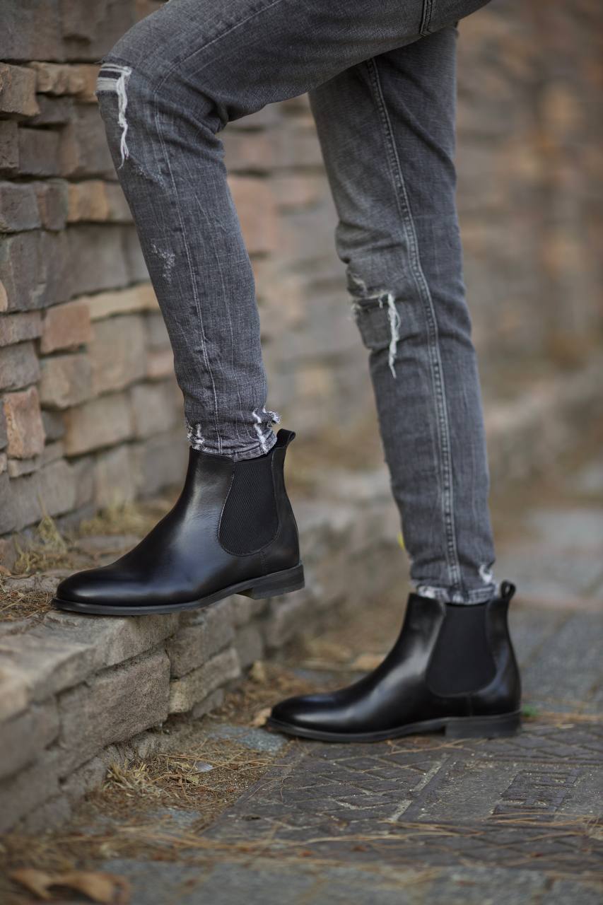 Leather Black Chelsea Boots Shoes