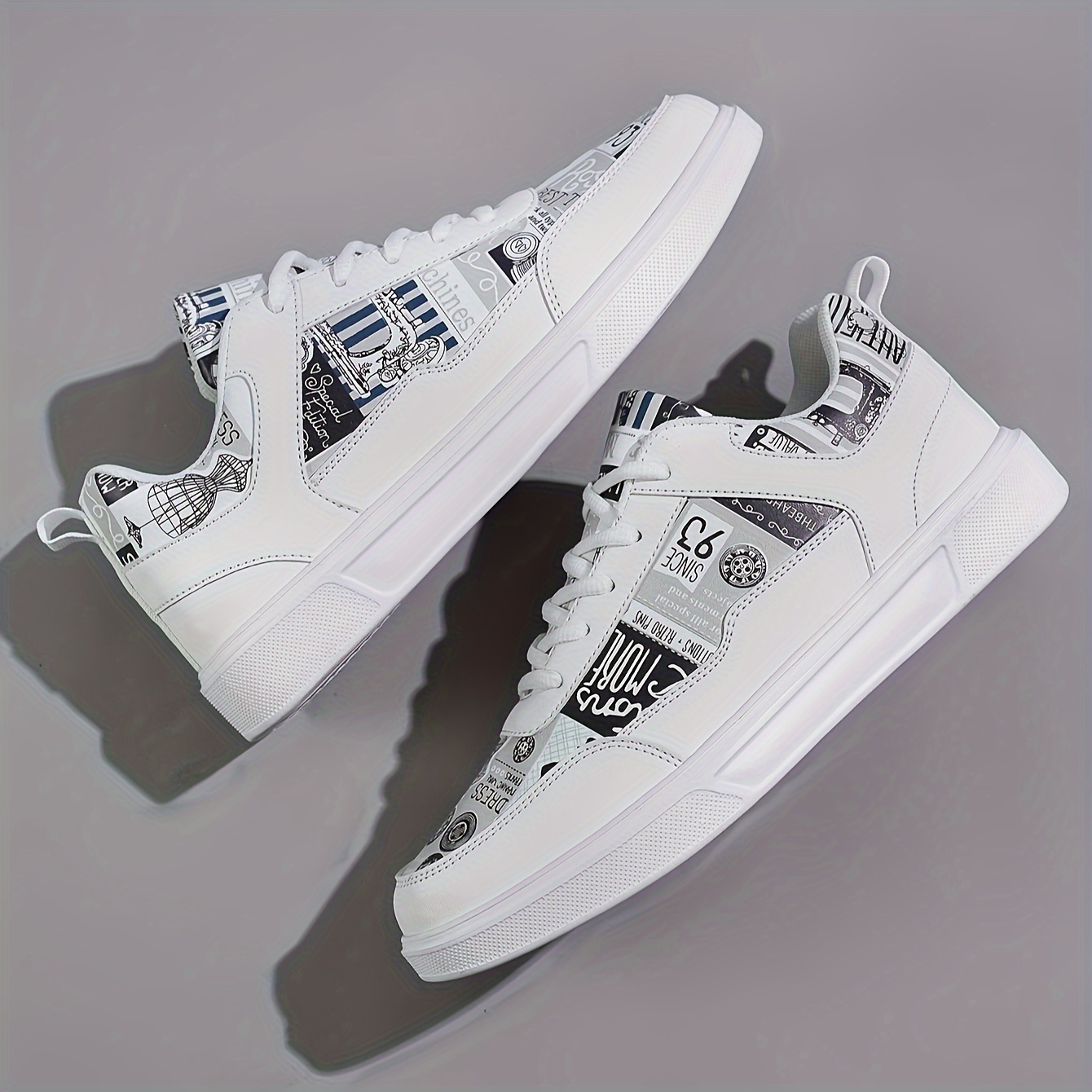 Men's Graphic Print Skate Shoes With Good Grip, Lace-up Sneakers, Men's Footwear