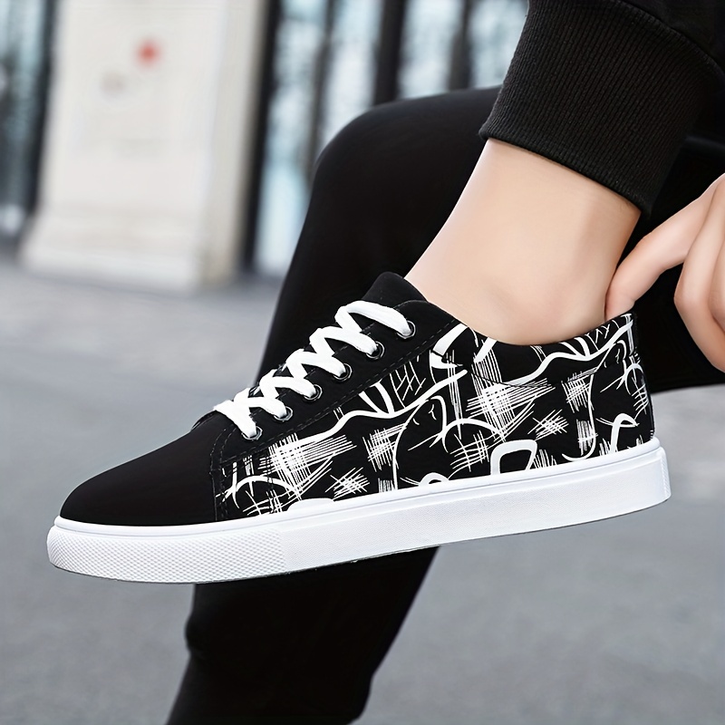 Men's Abstract Art Pattern Skate Shoes With Good Grip, Breathable Lace-up Sneakers