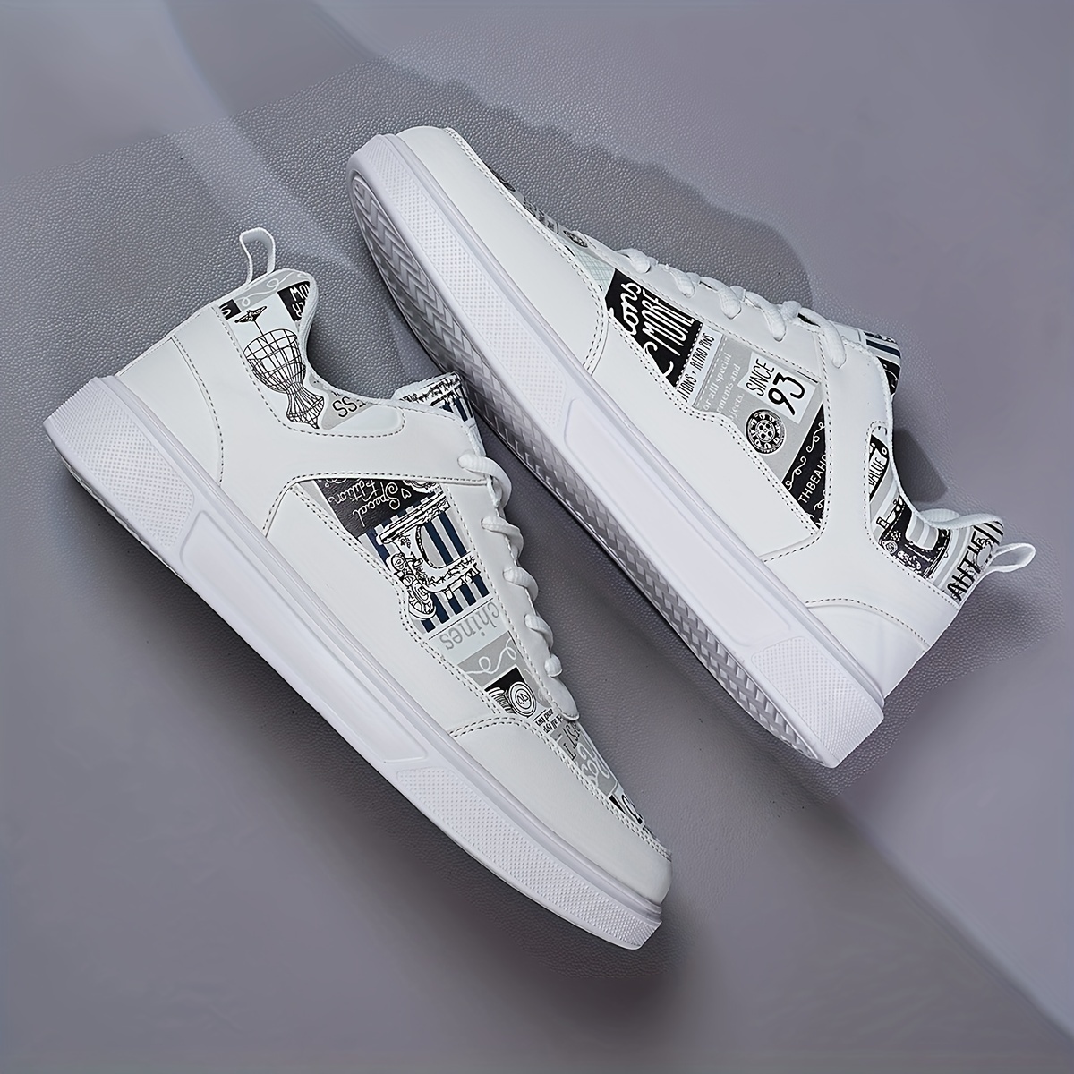 Men's Graphic Print Skate Shoes With Good Grip, Lace-up Sneakers, Men's Footwear