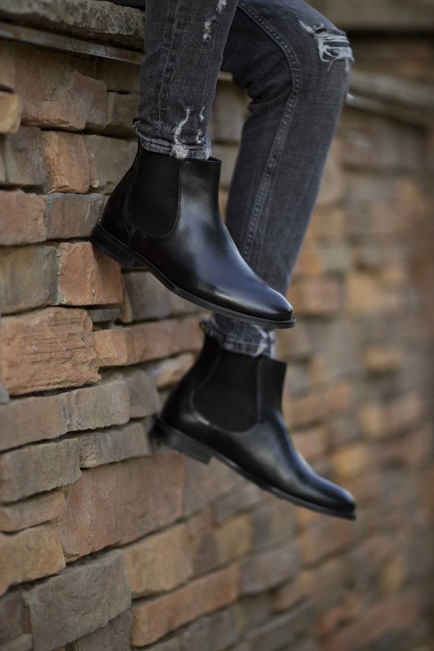 Leather Black Chelsea Boots Shoes