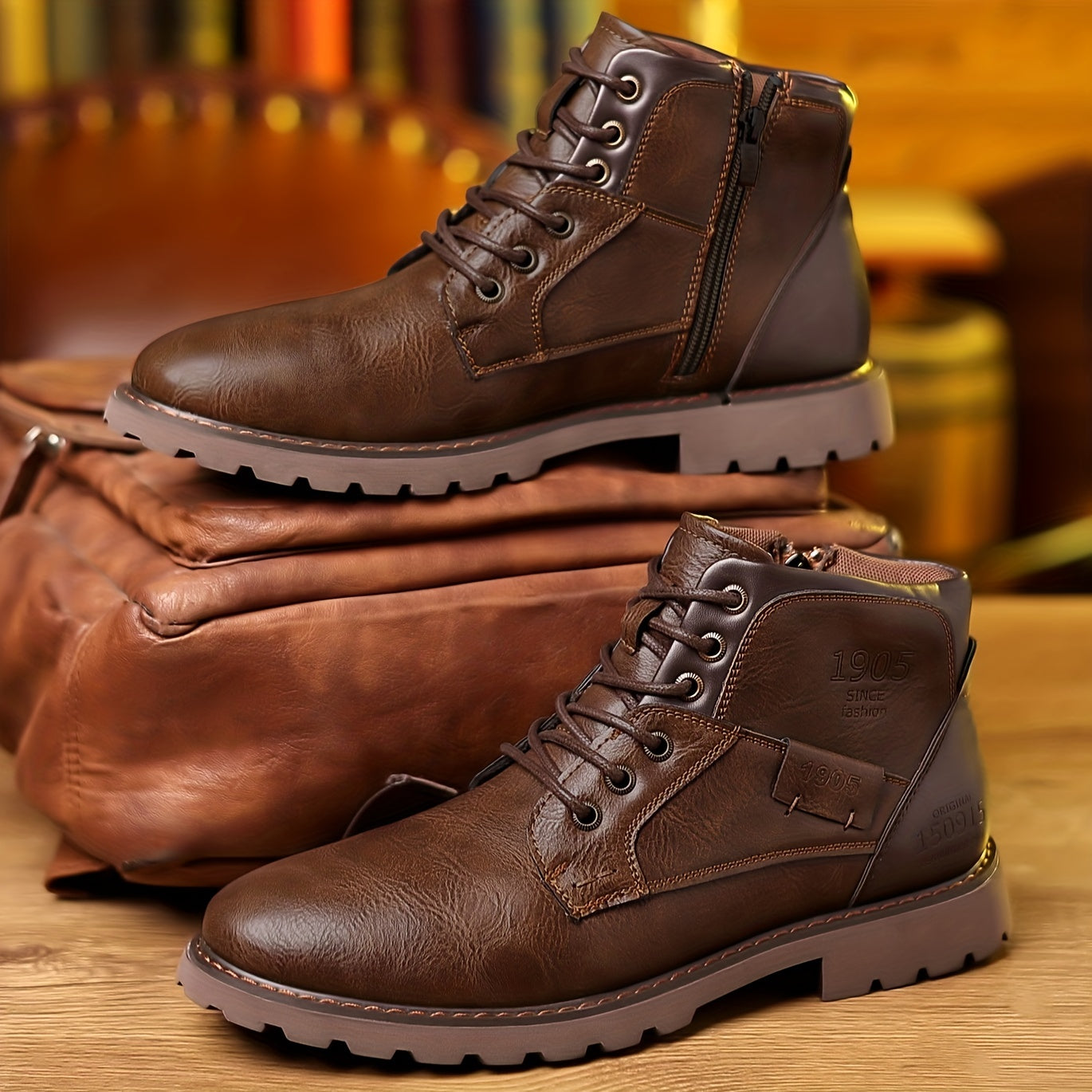 Sturdy leather lace-up boots