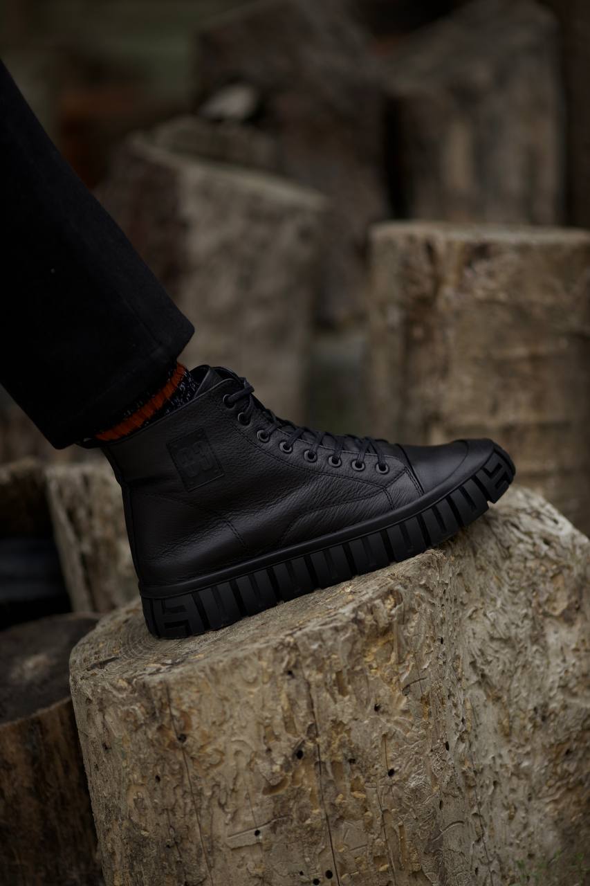 Leather Black Patterned Sole Shoes