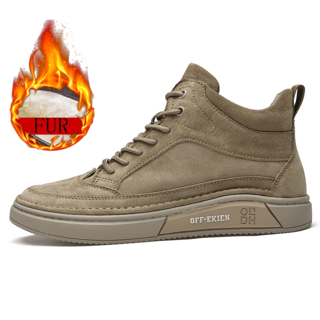 Men Cowboy Boots Winter Mid Top Leather Shoes Comfort Cotton Shoes Fashion Ankle Boots Casual Outdoor Travel Shoes Sneakers